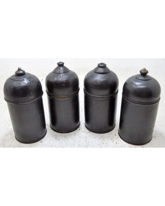 Vintage Lot of 4 Wooden Round Candy Boxes Original Old Black Lacquer Painted