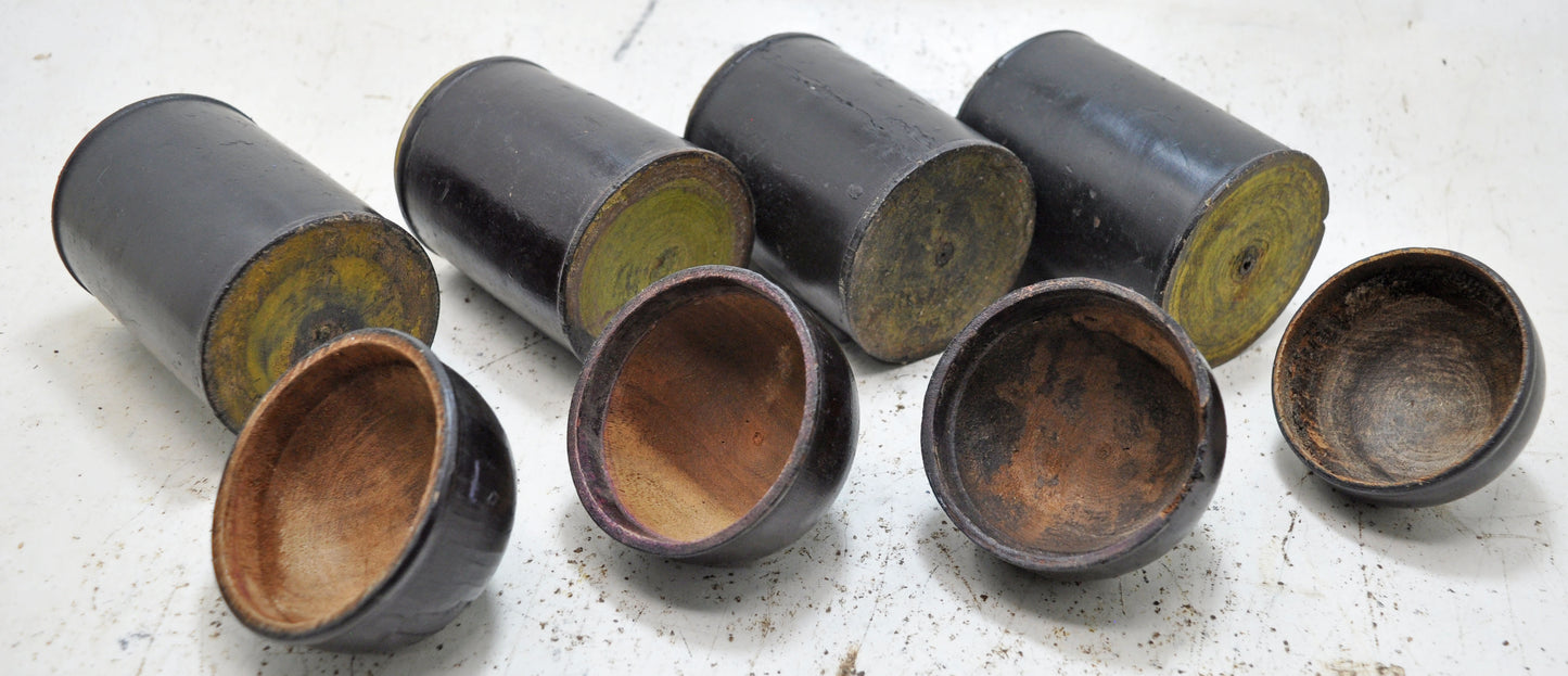 Vintage Lot of 4 Wooden Round Candy Boxes Original Old Black Lacquer Painted