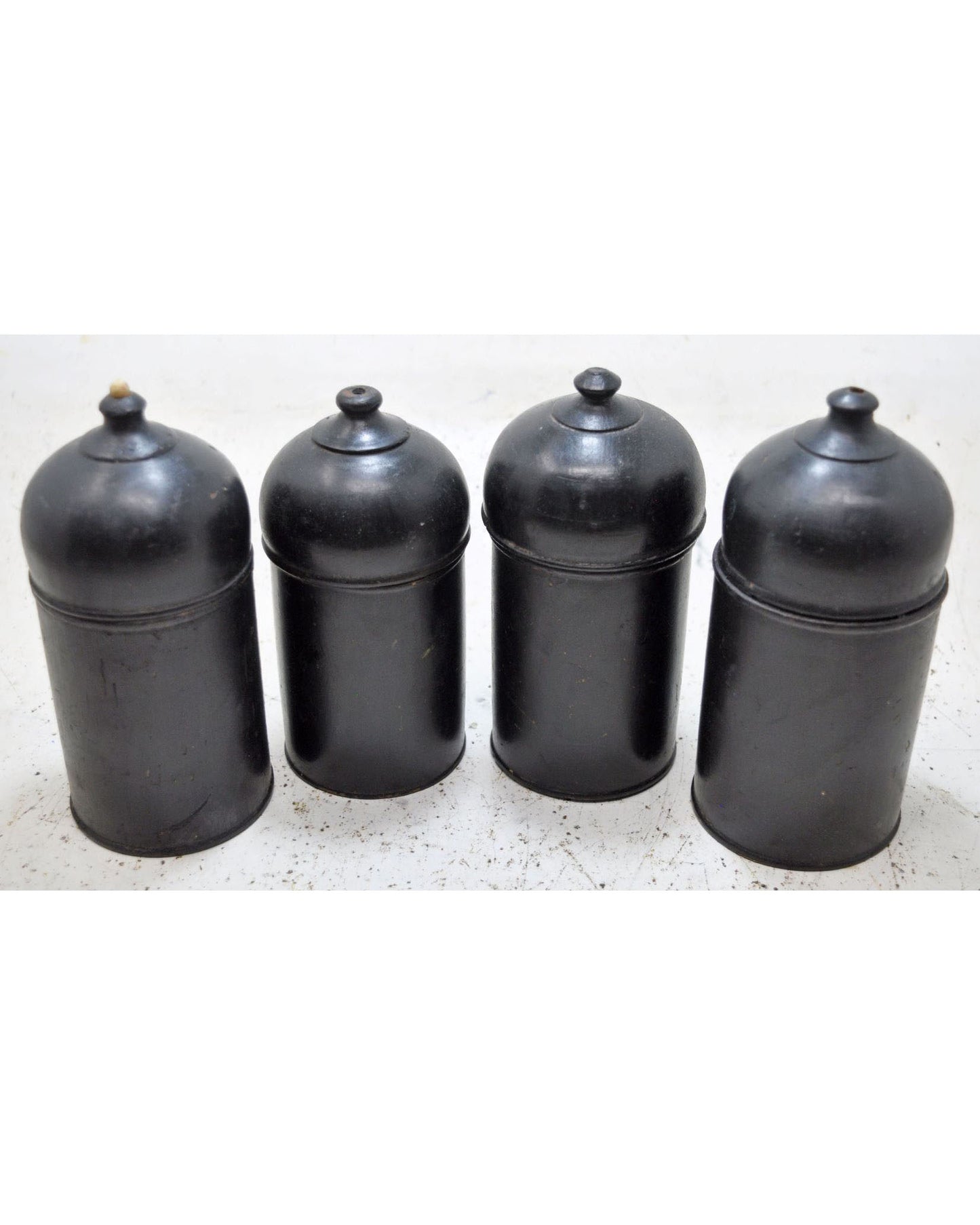 Vintage Lot of 4 Wooden Round Candy Boxes Original Old Black Lacquer Painted