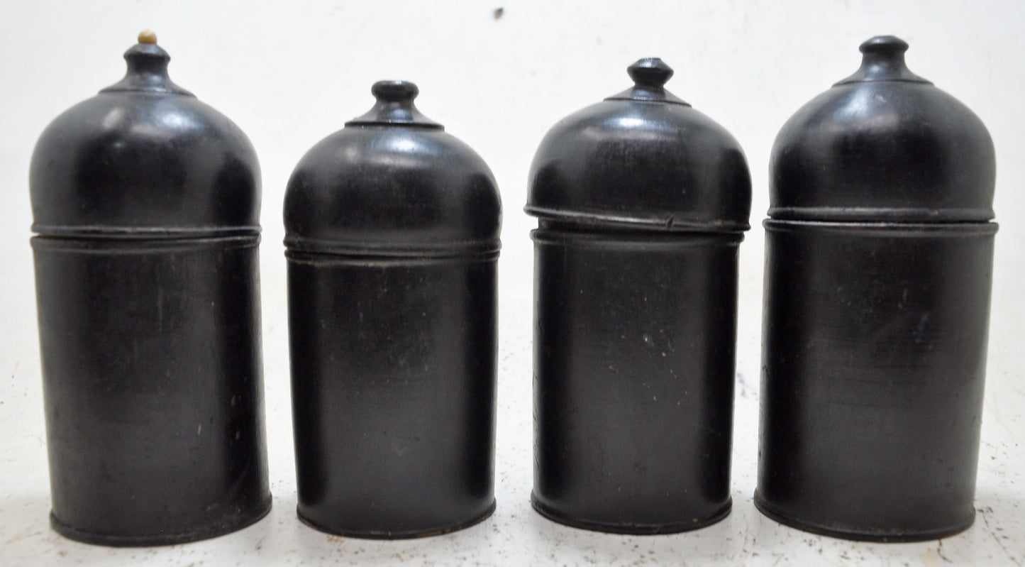 Vintage Lot of 4 Wooden Round Candy Boxes Original Old Black Lacquer Painted