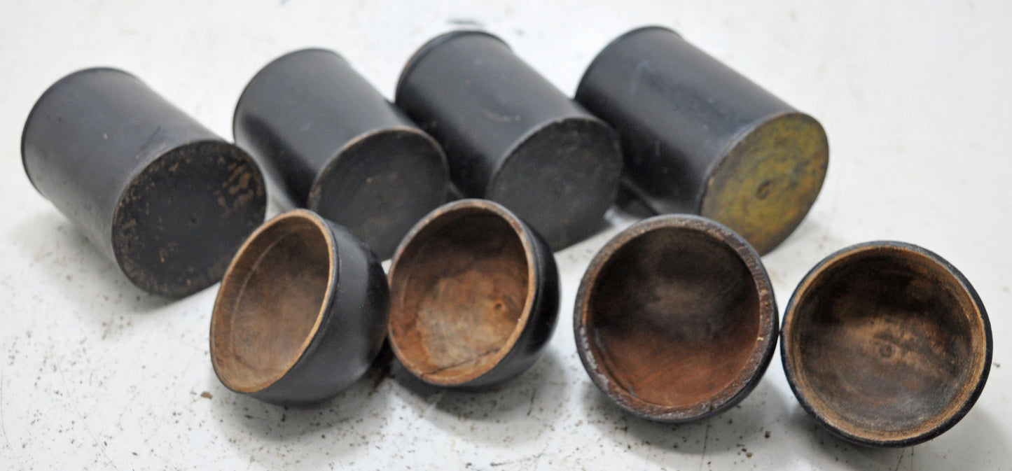Vintage Lot of 4 Wooden Round Candy Boxes Original Old Black Lacquer Painted