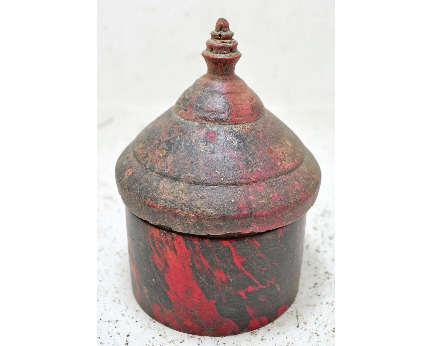 Antique Wooden Kum Kum Powder Tika Box Original Old Hand Crafted Lacquer Painted