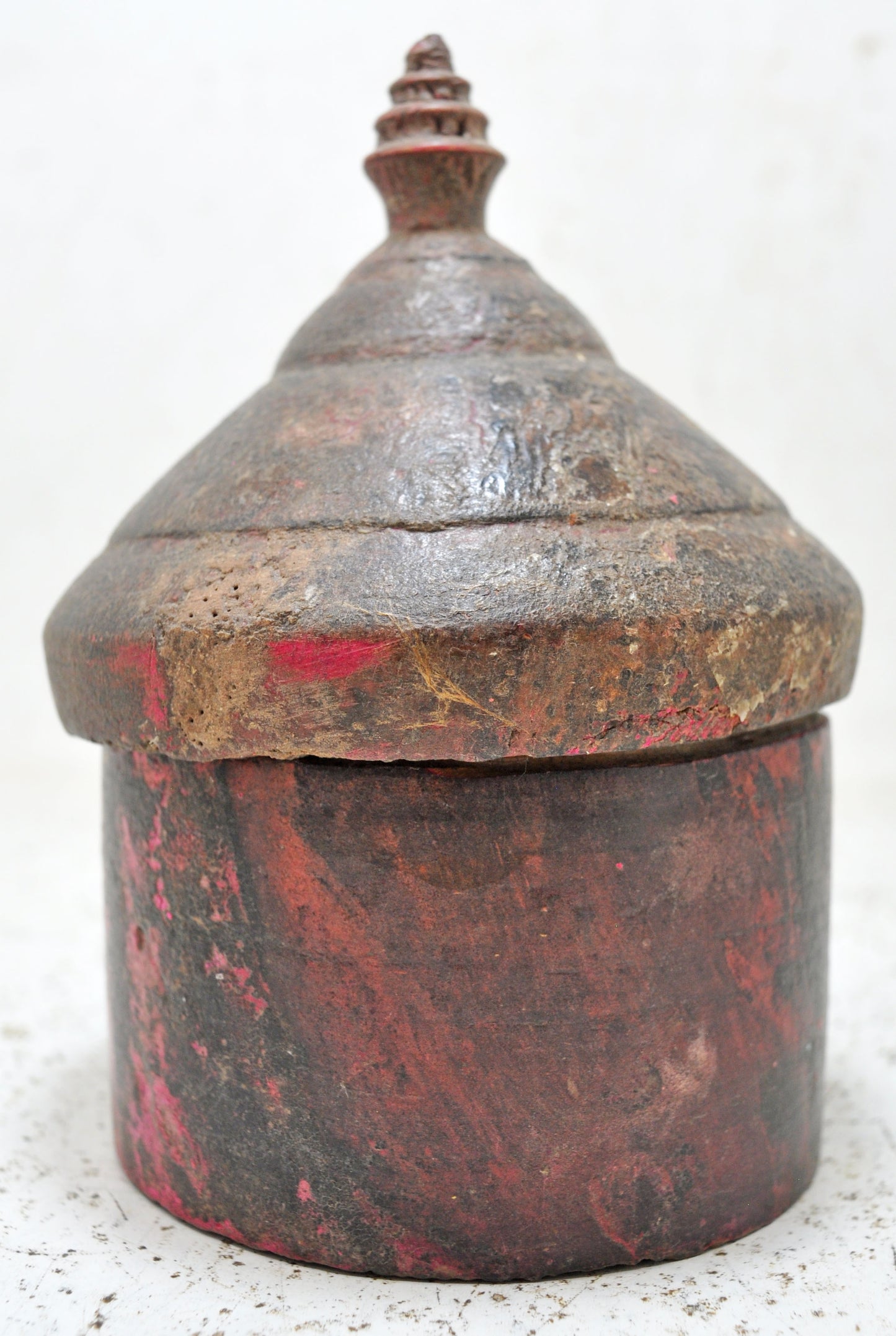 Antique Wooden Kum Kum Powder Tika Box Original Old Hand Crafted Lacquer Painted