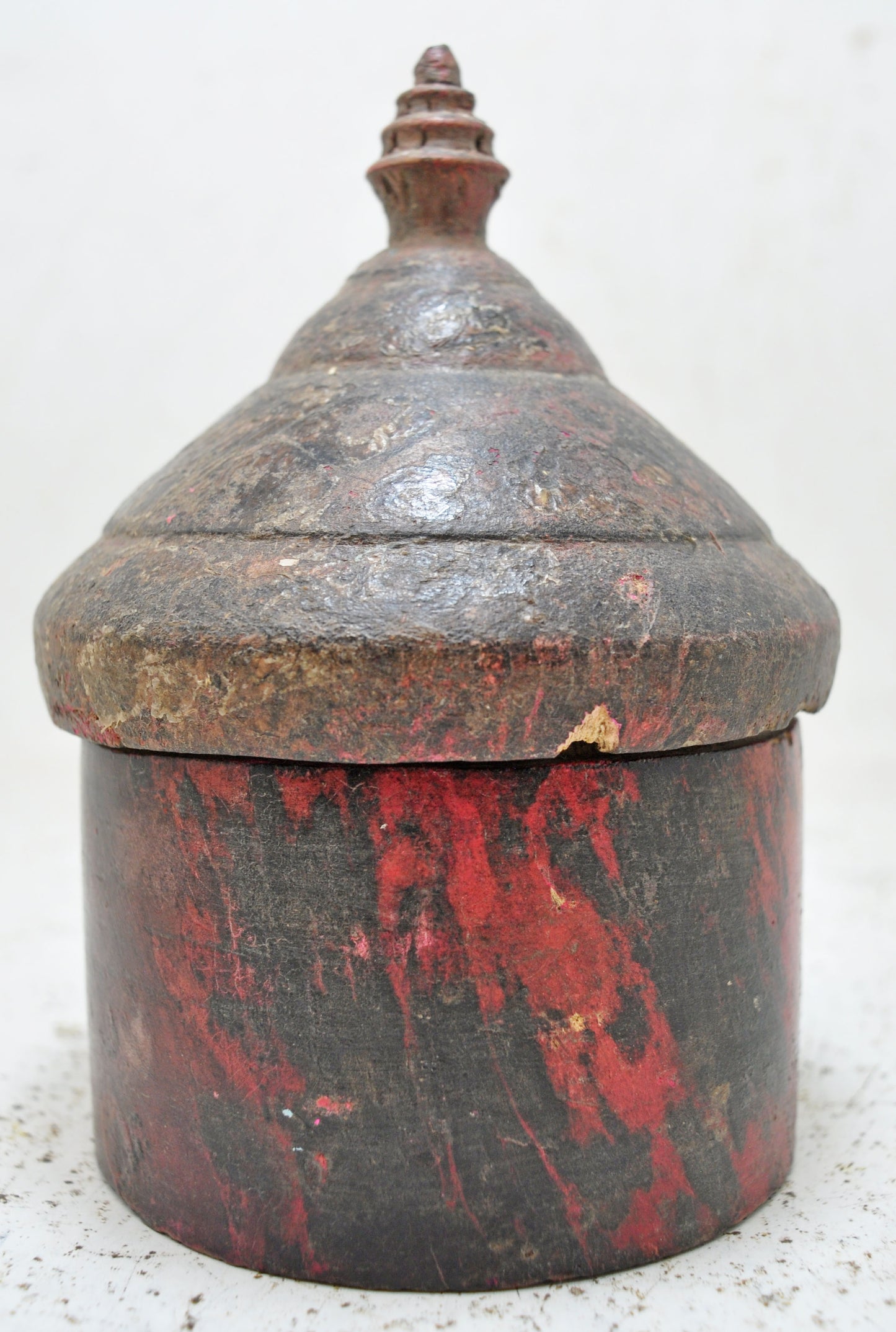 Antique Wooden Kum Kum Powder Tika Box Original Old Hand Crafted Lacquer Painted