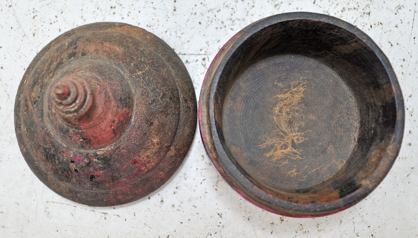 Antique Wooden Kum Kum Powder Tika Box Original Old Hand Crafted Lacquer Painted