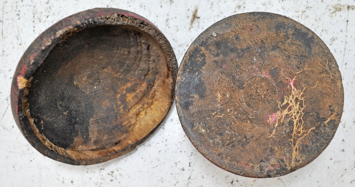 Antique Wooden Kum Kum Powder Tika Box Original Old Hand Crafted Lacquer Painted