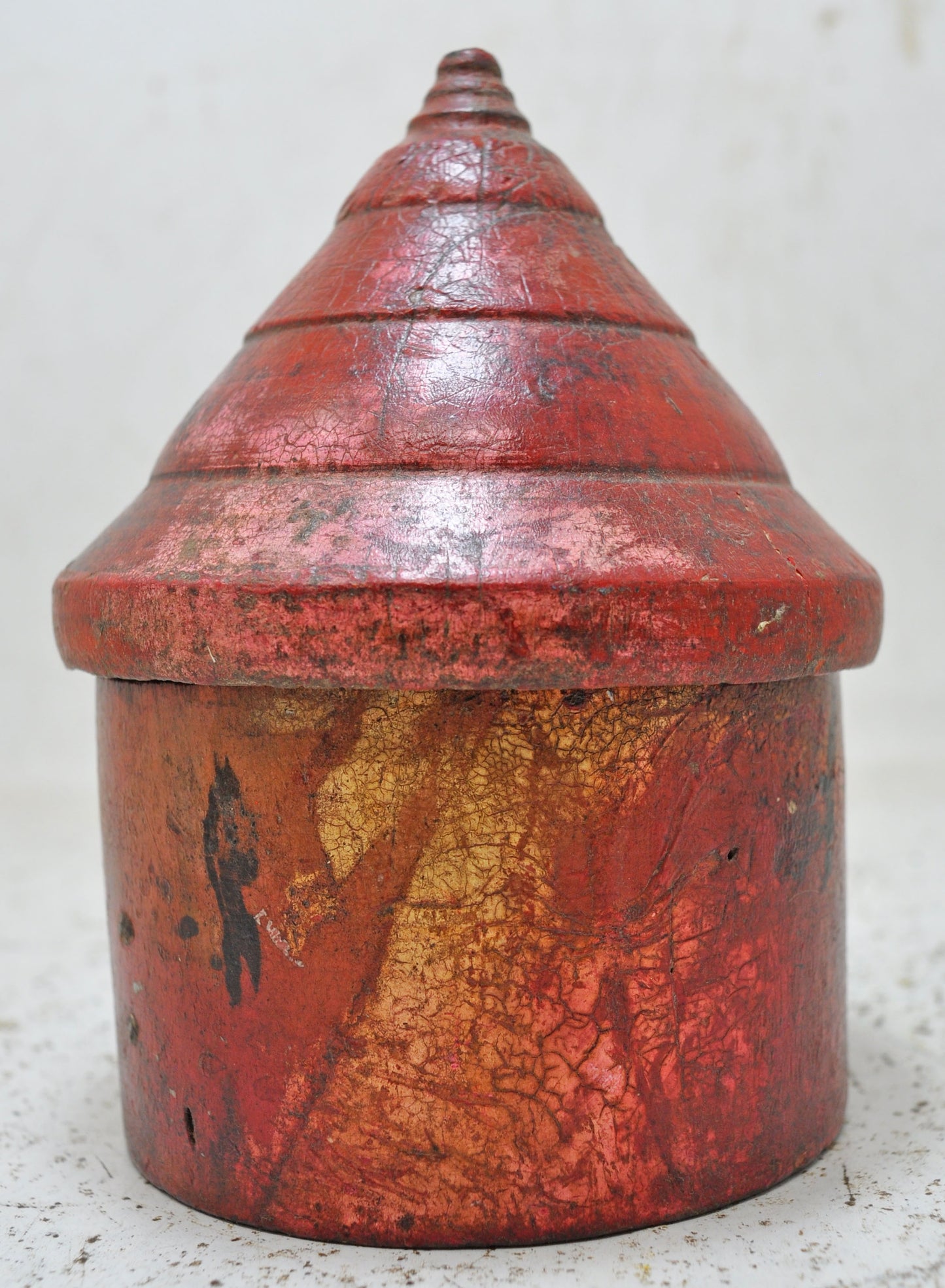 Antique Wooden Kum Kum Powder Tika Box Original Old Hand Crafted Lacquer Painted