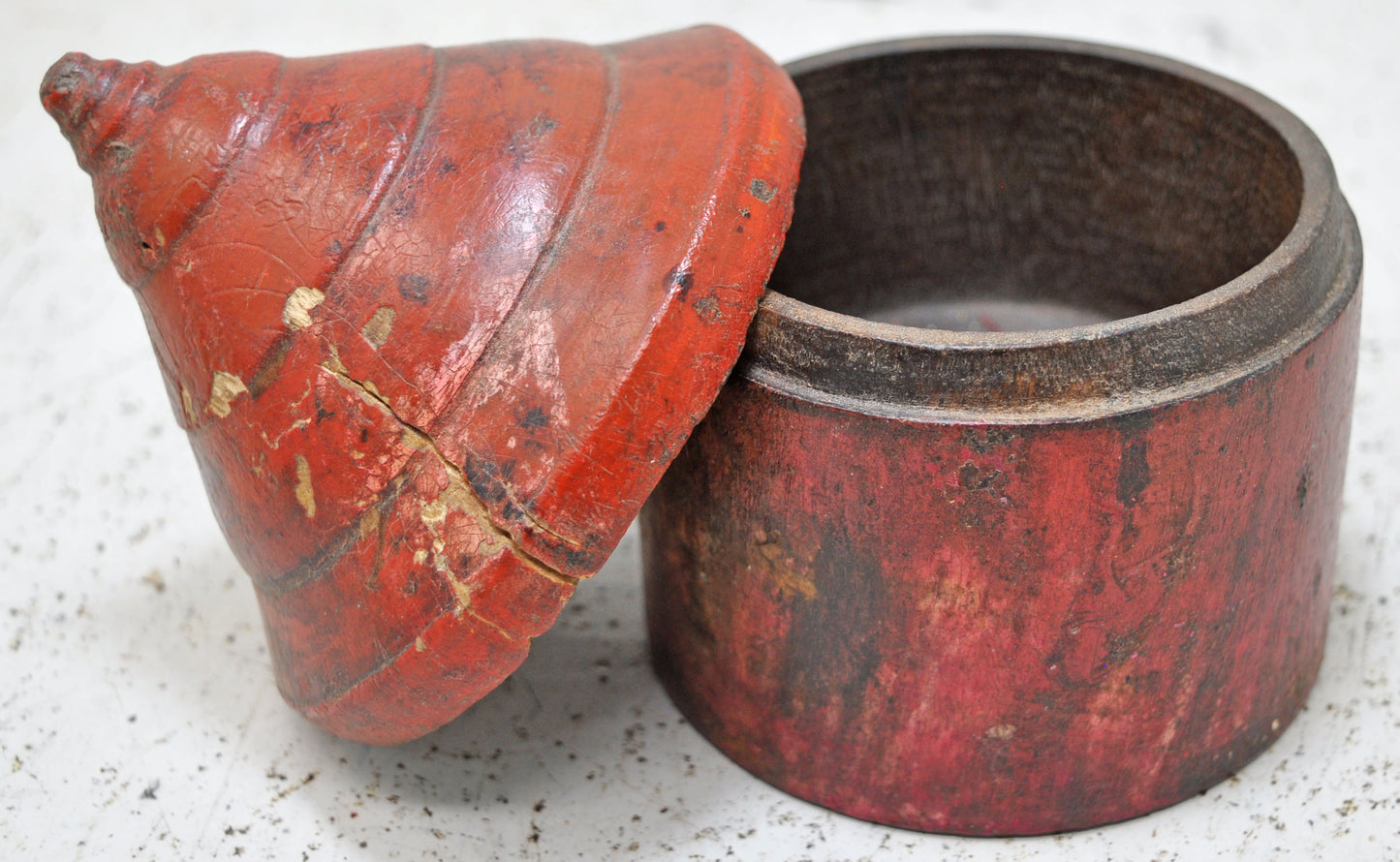 Antique Wooden Kum Kum Powder Tika Box Original Old Hand Crafted Lacquer Painted