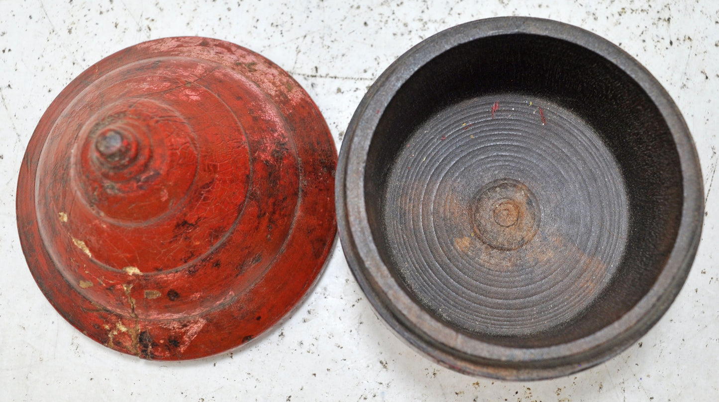 Antique Wooden Kum Kum Powder Tika Box Original Old Hand Crafted Lacquer Painted