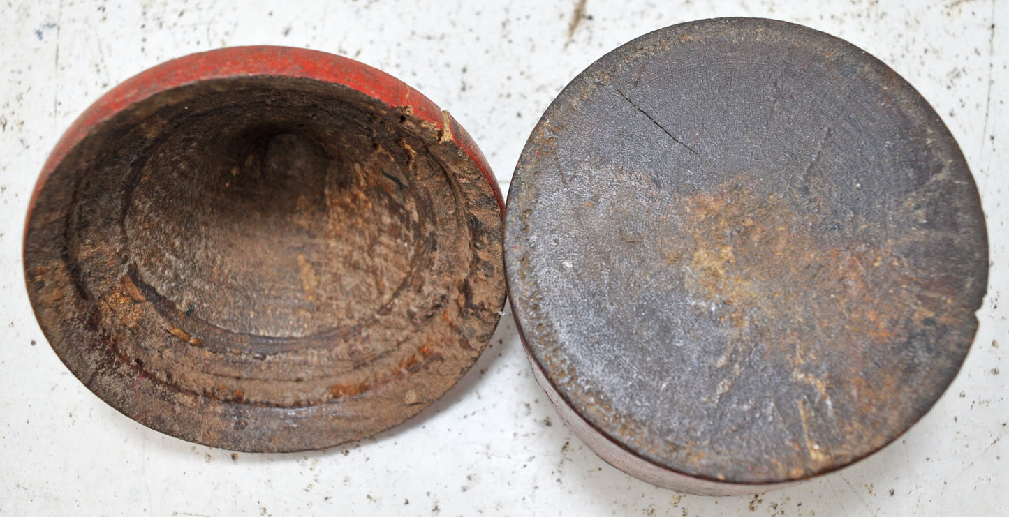 Antique Wooden Kum Kum Powder Tika Box Original Old Hand Crafted Lacquer Painted
