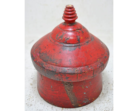 Antique Wooden Kum Kum Powder Tika Box Original Old Hand Crafted Lacquer Painted