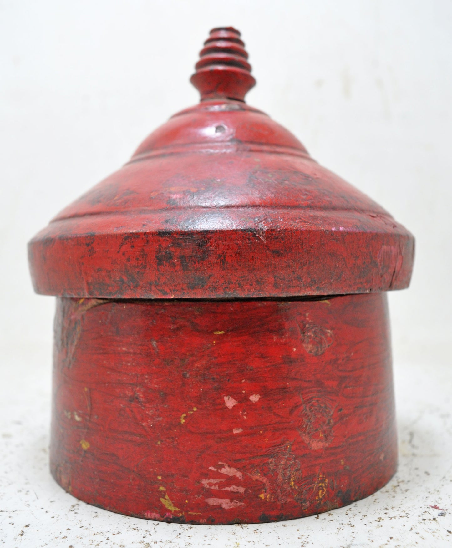 Antique Wooden Kum Kum Powder Tika Box Original Old Hand Crafted Lacquer Painted
