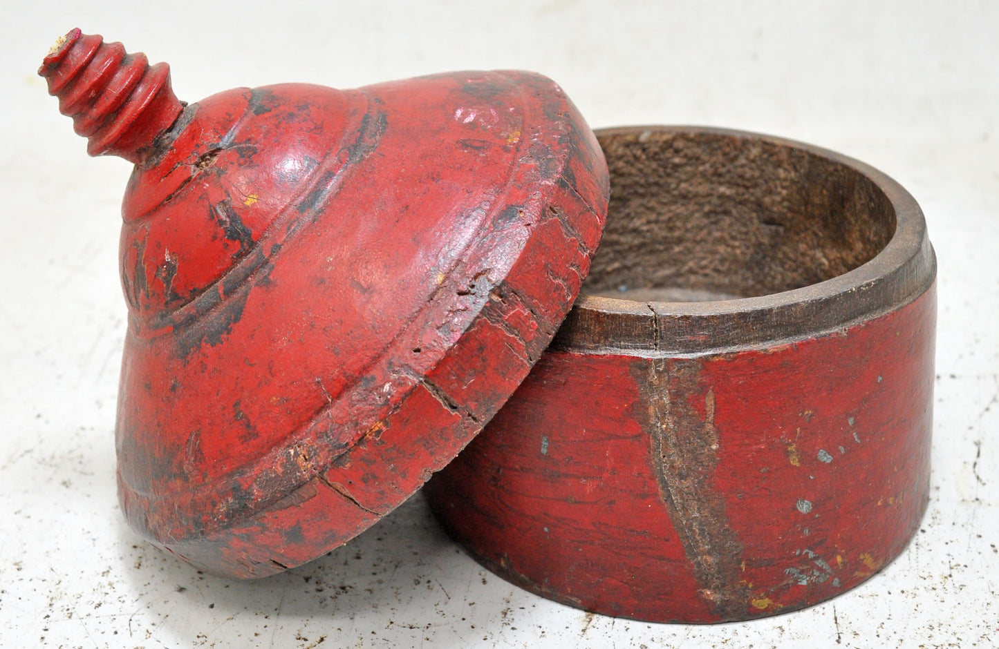 Antique Wooden Kum Kum Powder Tika Box Original Old Hand Crafted Lacquer Painted