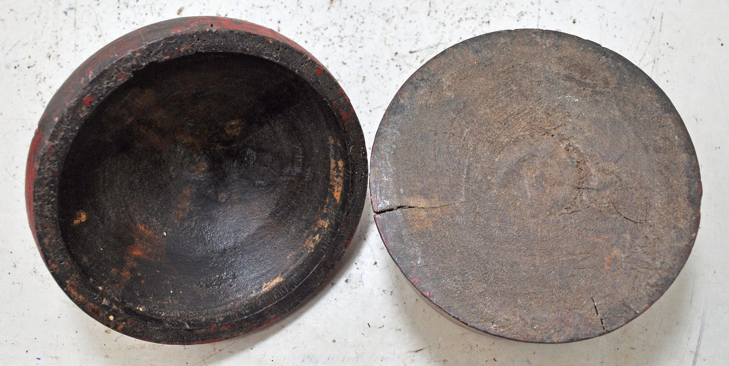 Antique Wooden Kum Kum Powder Tika Box Original Old Hand Crafted Lacquer Painted