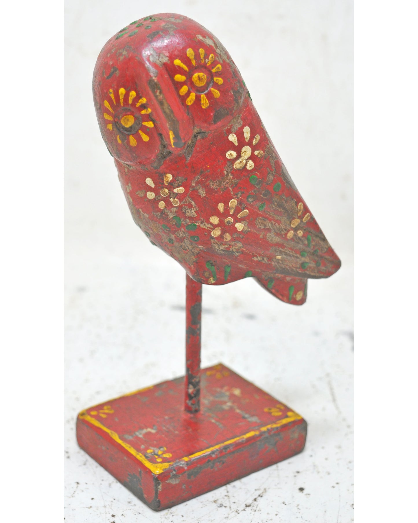 Vintage Wooden Owl Bird Figurine Original Old Hand Carved New Painted