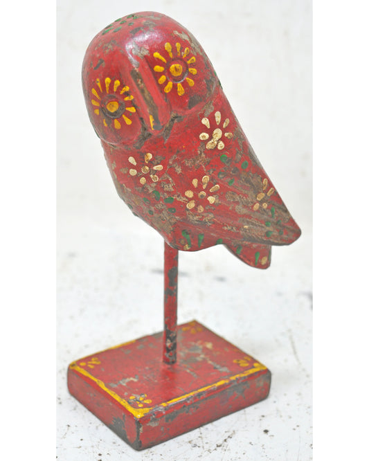 Vintage Wooden Owl Bird Figurine Original Old Hand Carved New Painted