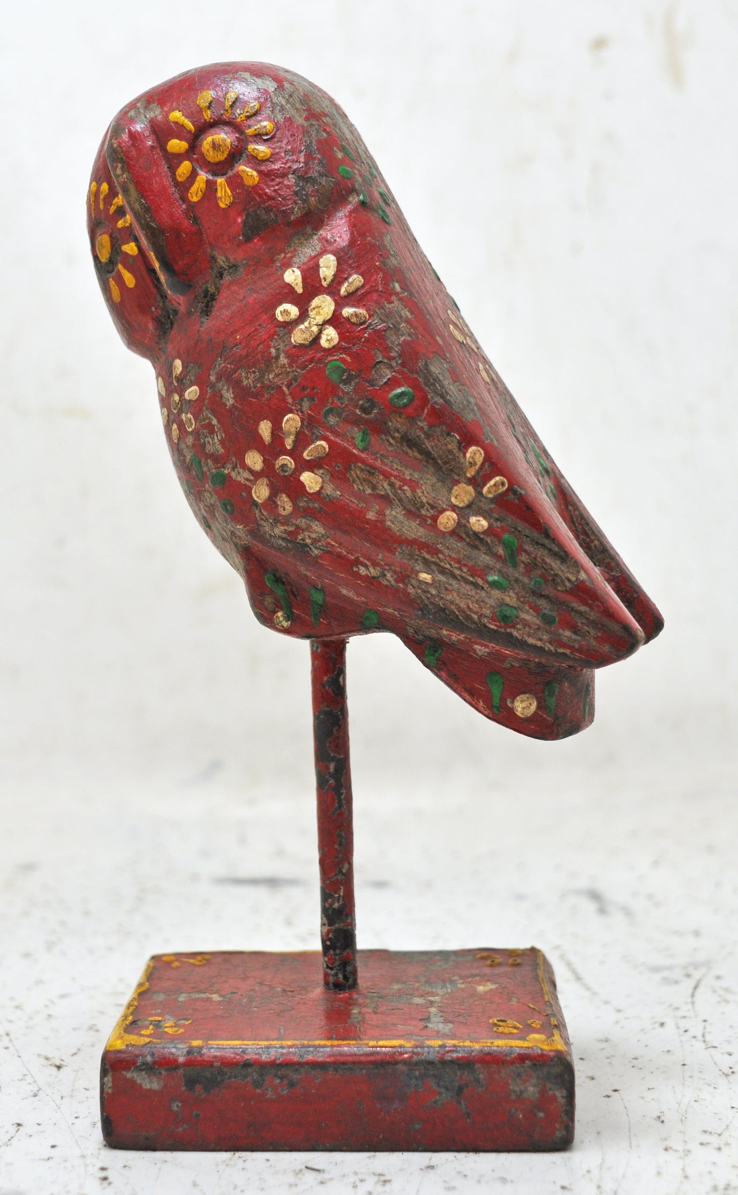 Vintage Wooden Owl Bird Figurine Original Old Hand Carved New Painted