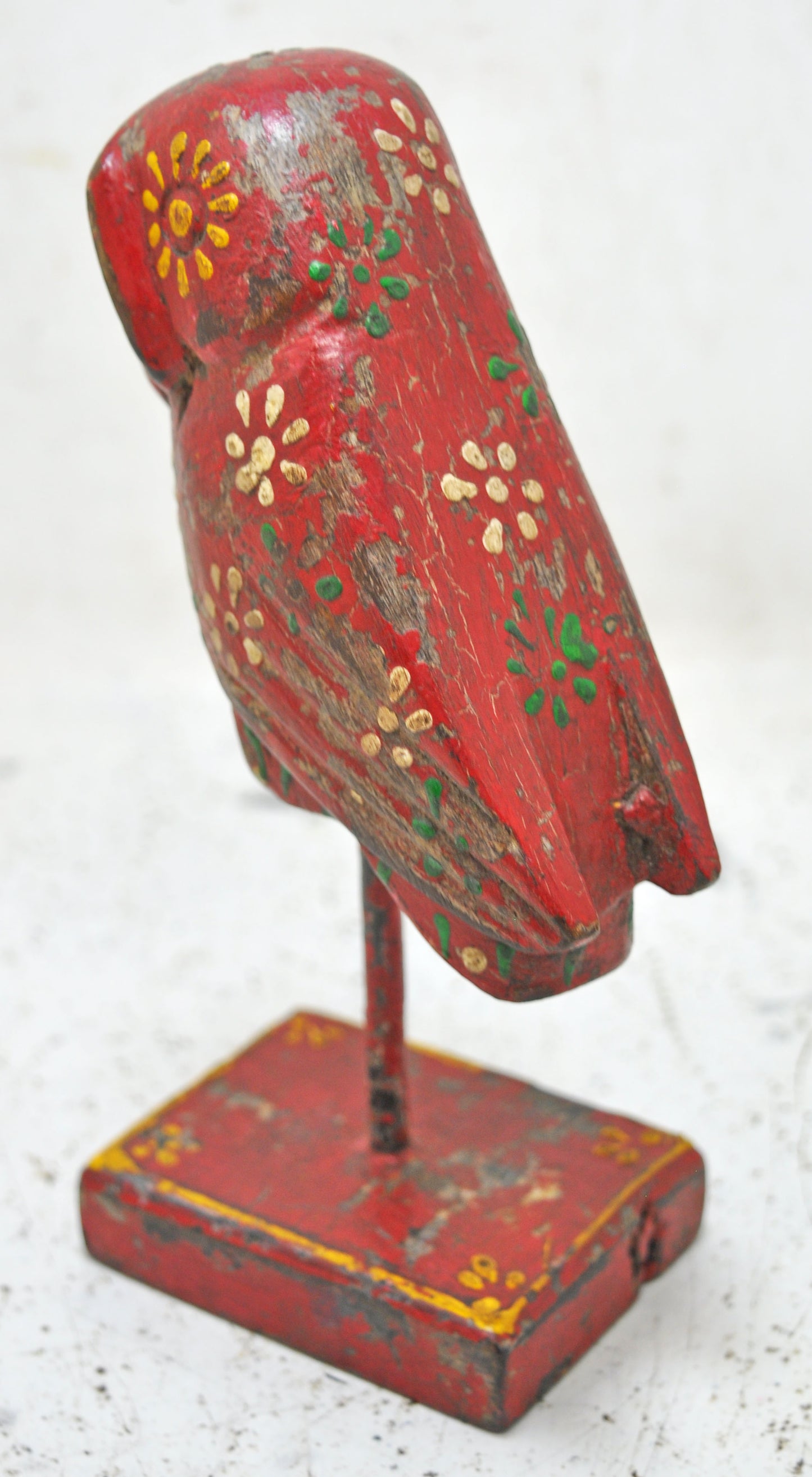 Vintage Wooden Owl Bird Figurine Original Old Hand Carved New Painted
