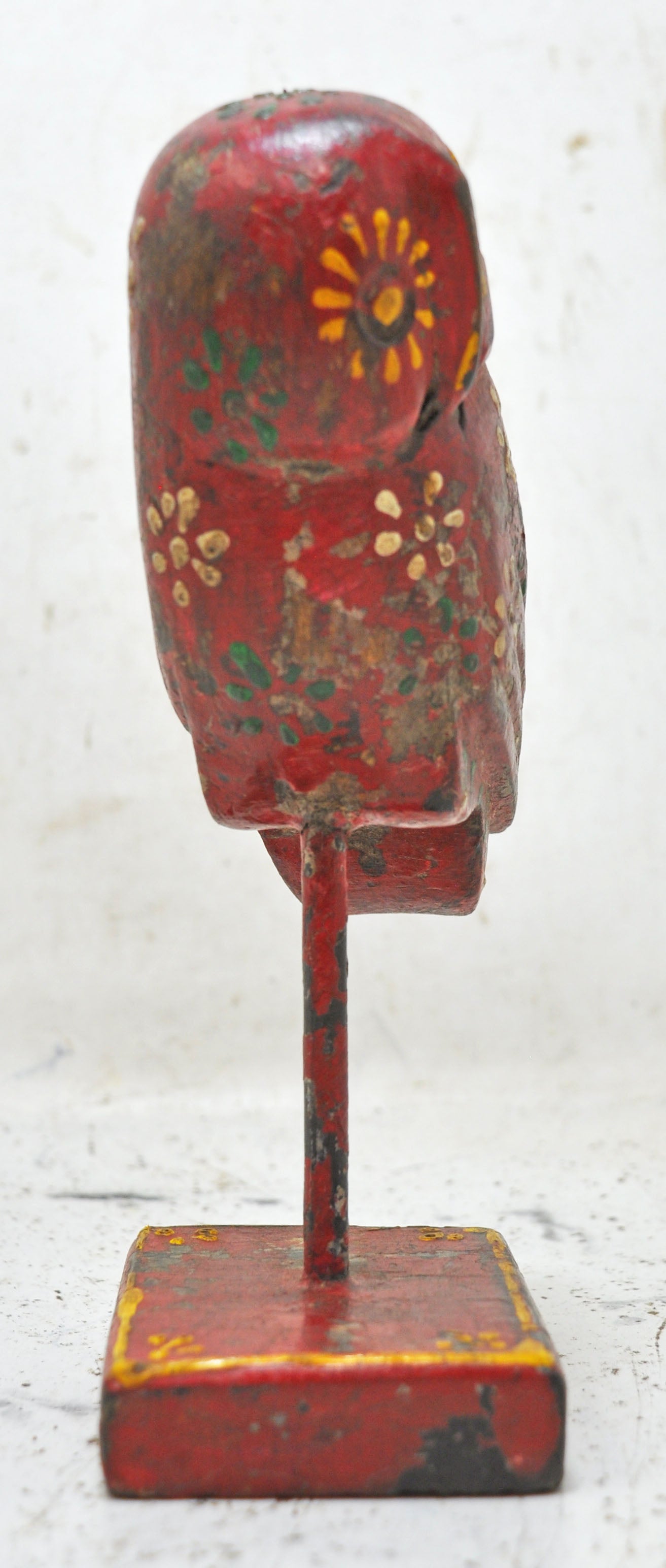 Vintage Wooden Owl Bird Figurine Original Old Hand Carved New Painted