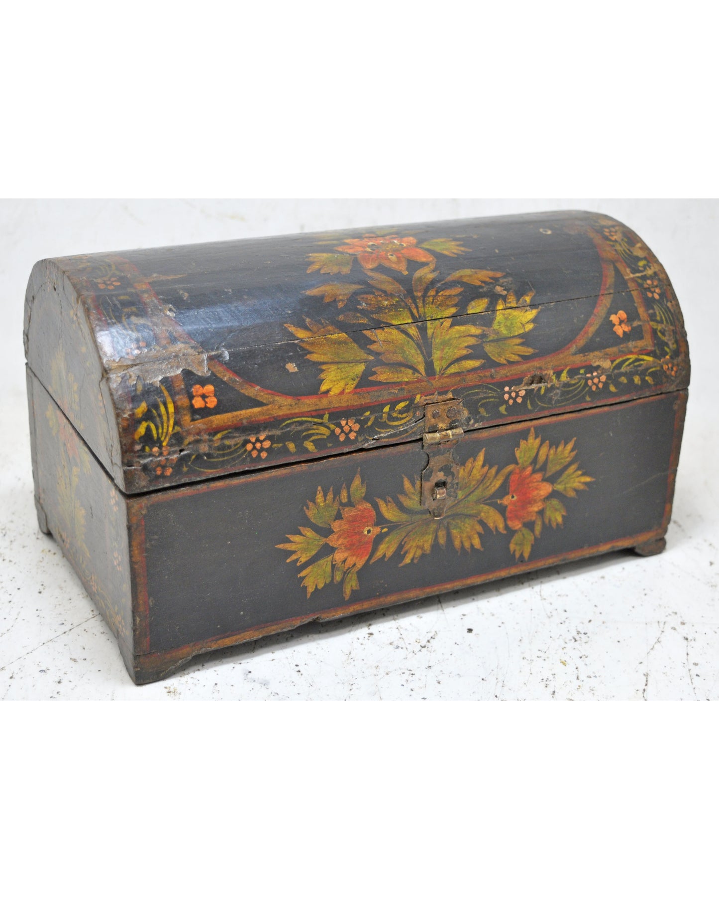 Vintage Wooden Half Round Small Jewellery Storage Box Original Old Painted