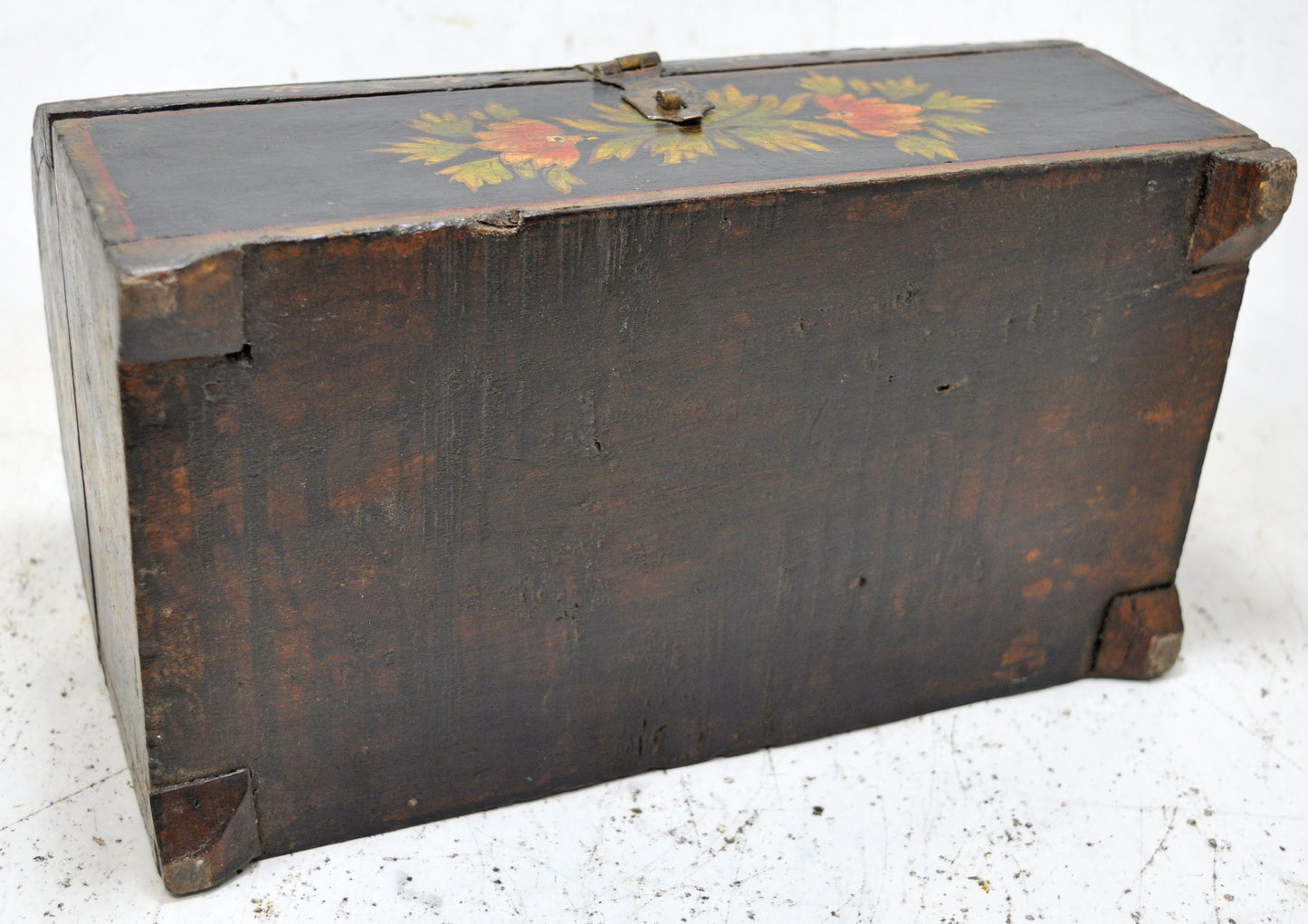 Vintage Wooden Half Round Small Jewellery Storage Box Original Old Painted