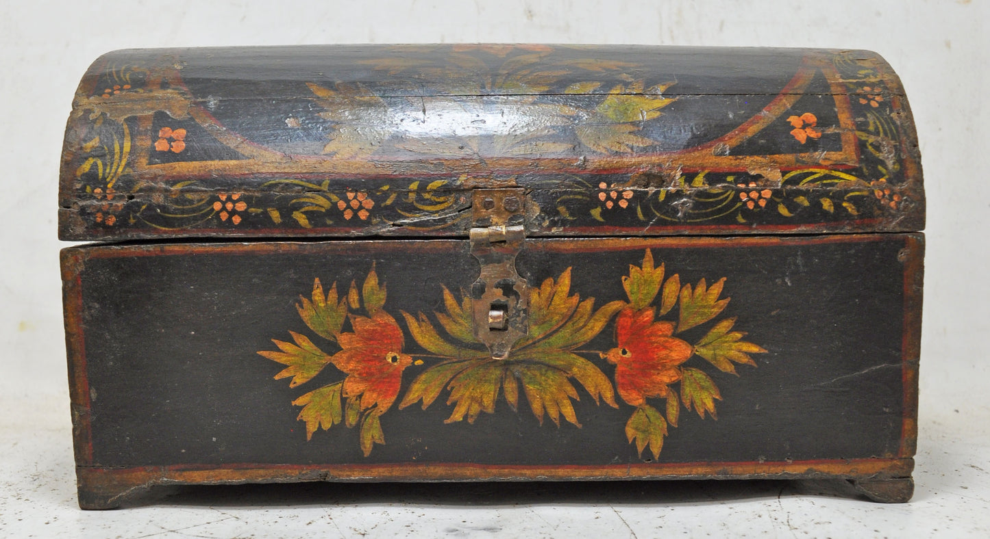 Vintage Wooden Half Round Small Jewellery Storage Box Original Old Painted