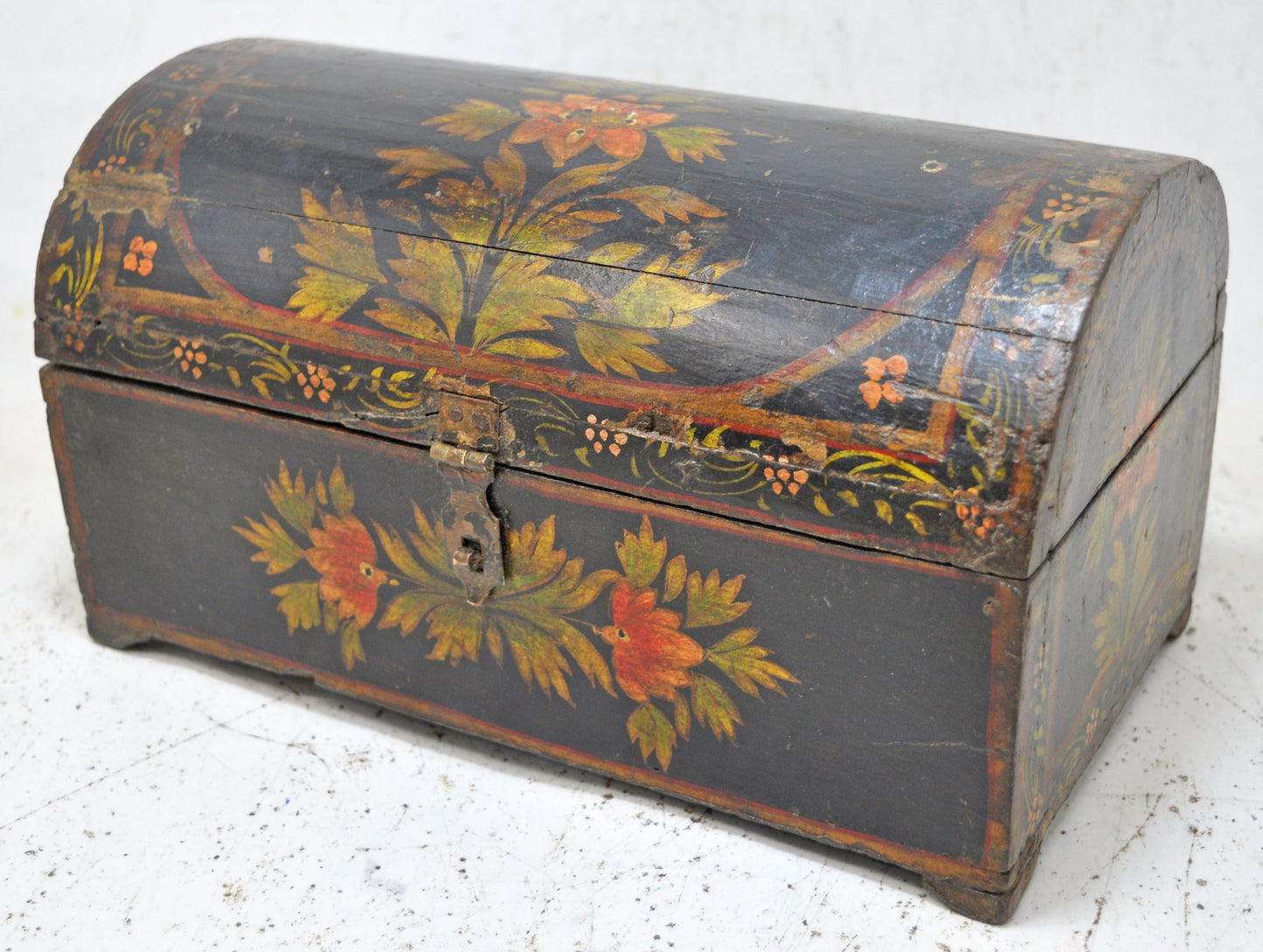 Vintage Wooden Half Round Small Jewellery Storage Box Original Old Painted