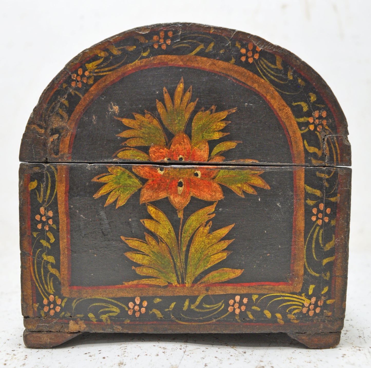 Vintage Wooden Half Round Small Jewellery Storage Box Original Old Painted
