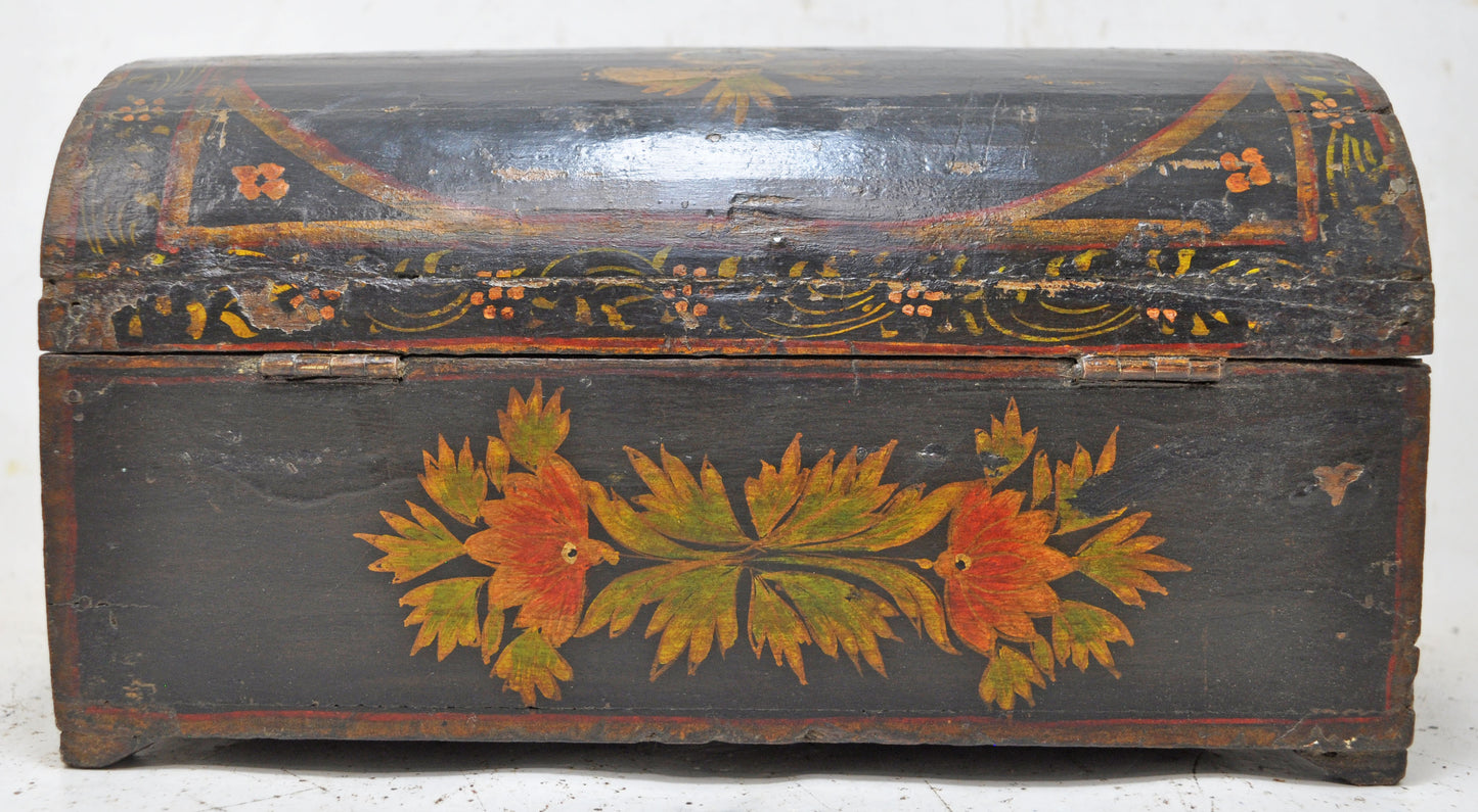 Vintage Wooden Half Round Small Jewellery Storage Box Original Old Painted