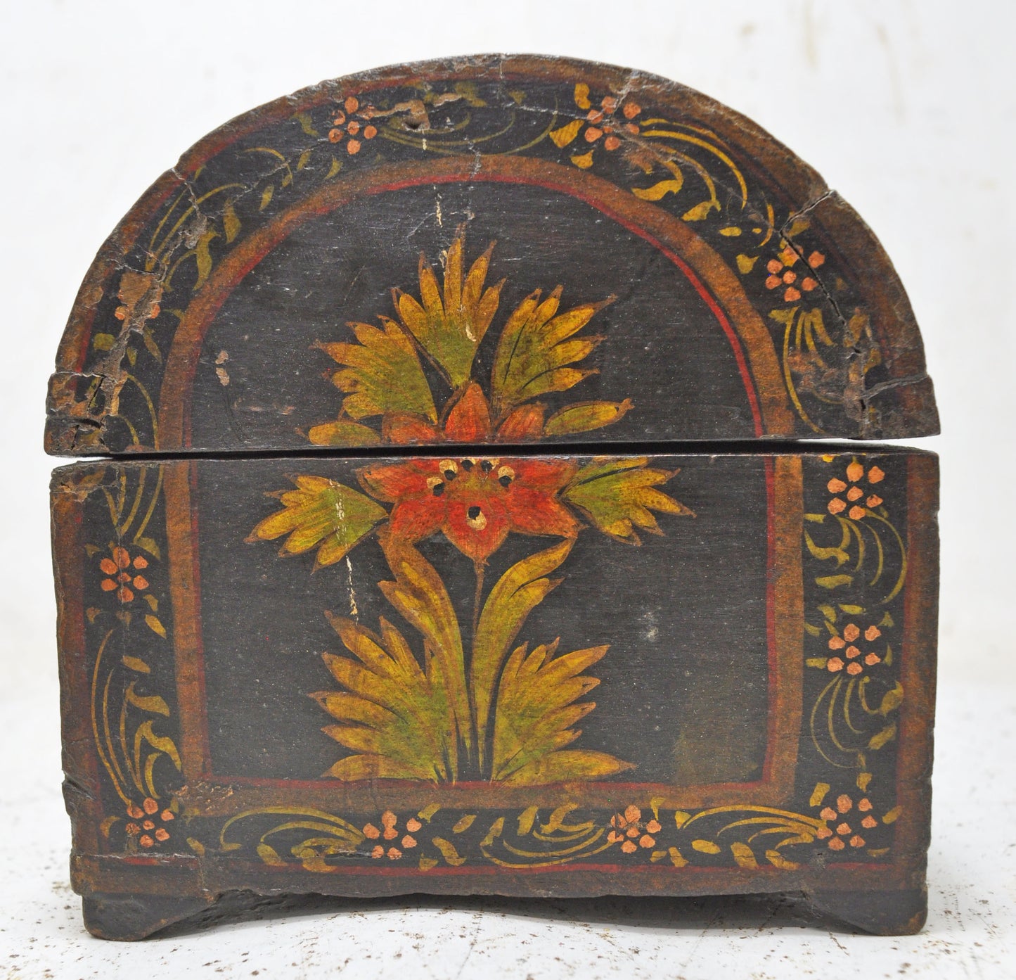 Vintage Wooden Half Round Small Jewellery Storage Box Original Old Painted