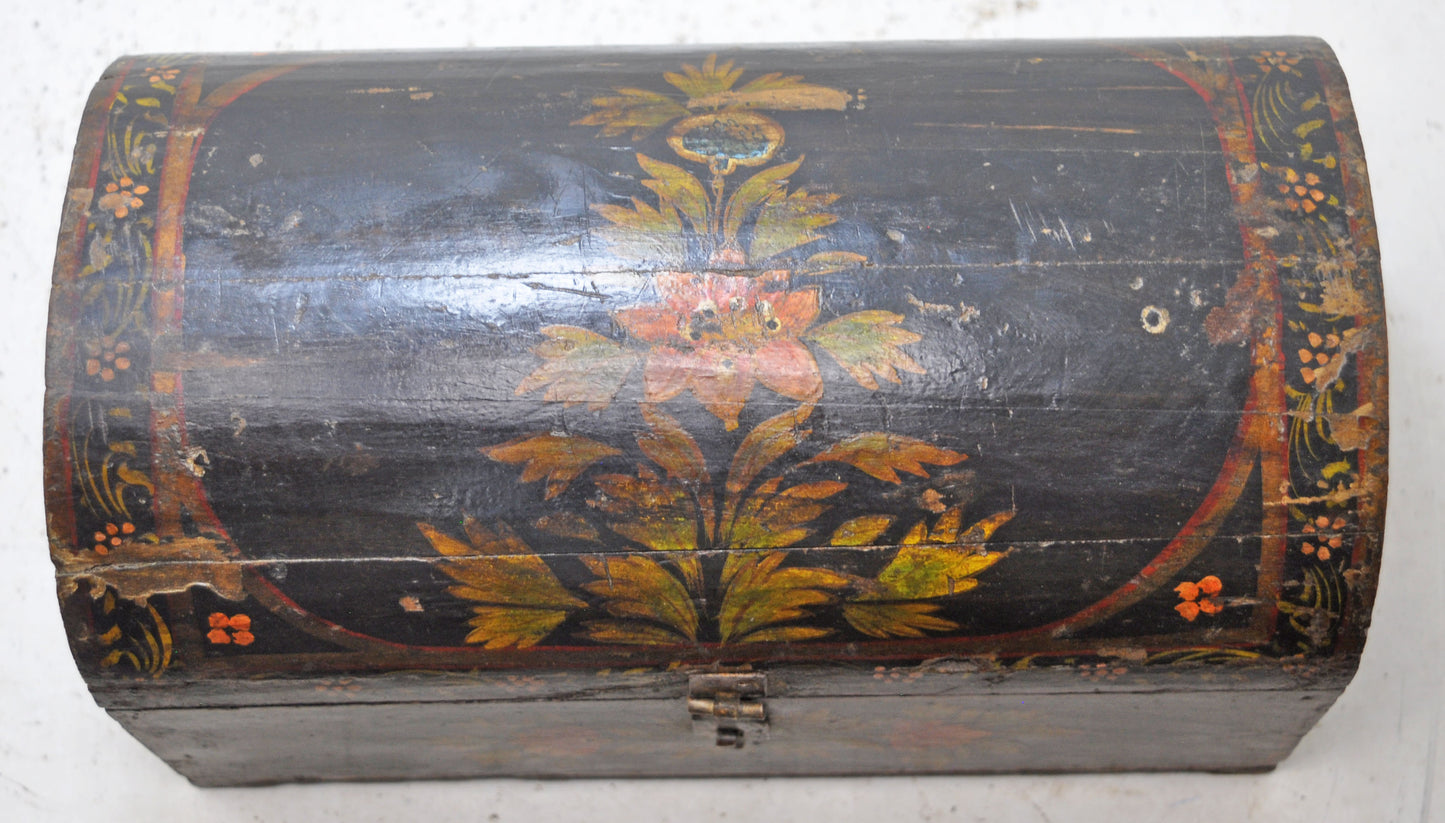 Vintage Wooden Half Round Small Jewellery Storage Box Original Old Painted