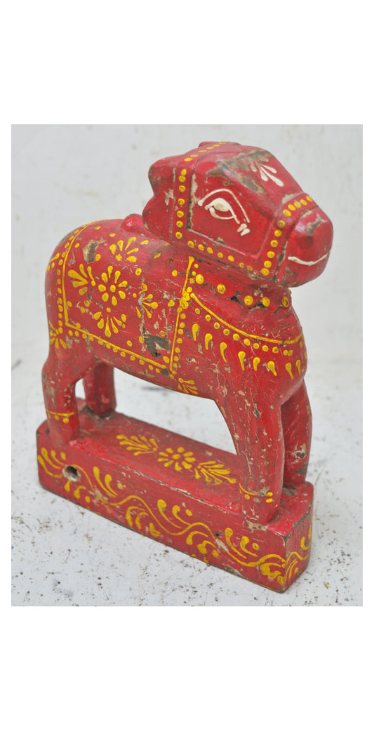 Antique Wooden Holy Cow Nandi Figurine Original Old Hand Carved Painted