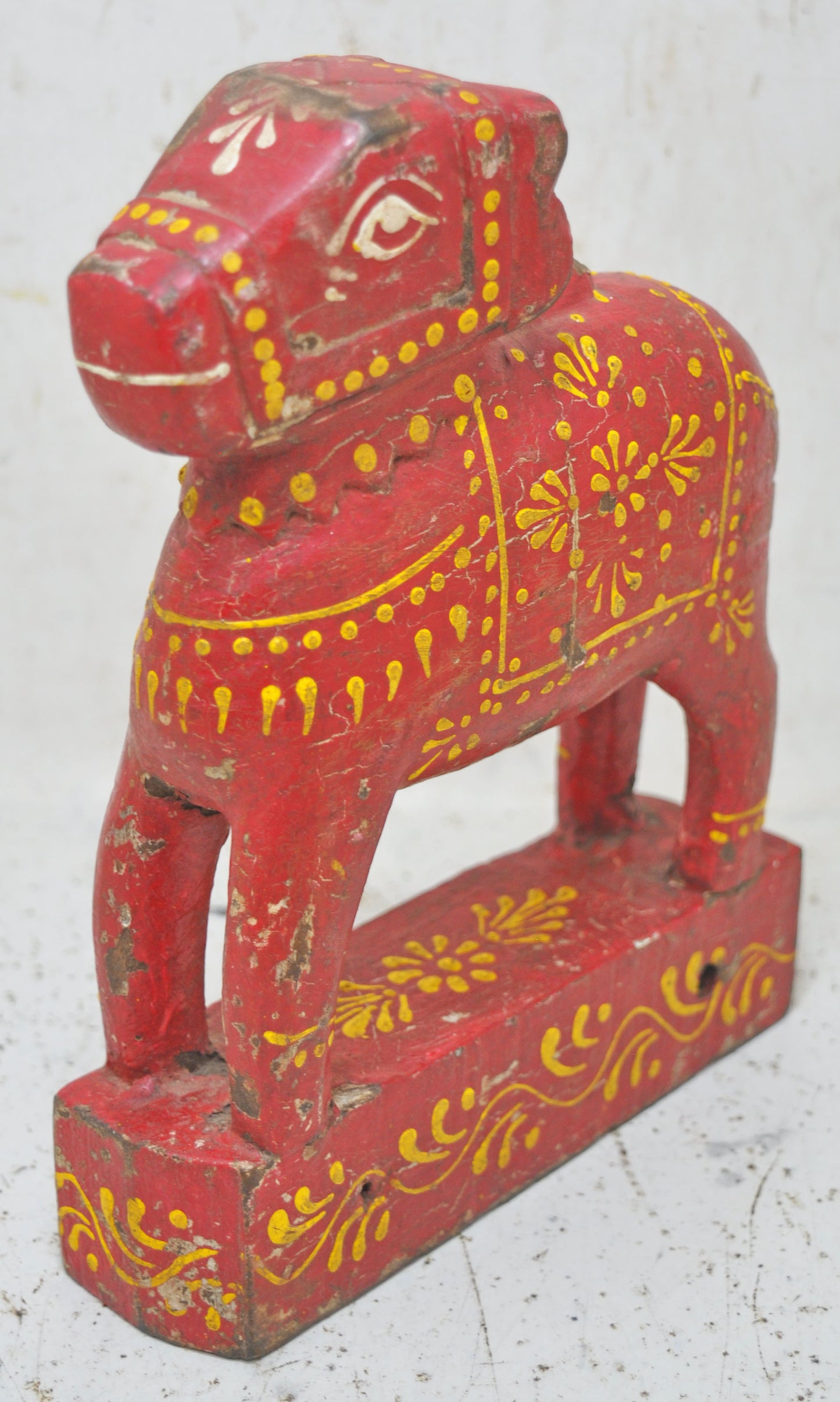 Antique Wooden Holy Cow Nandi Figurine Original Old Hand Carved Painted