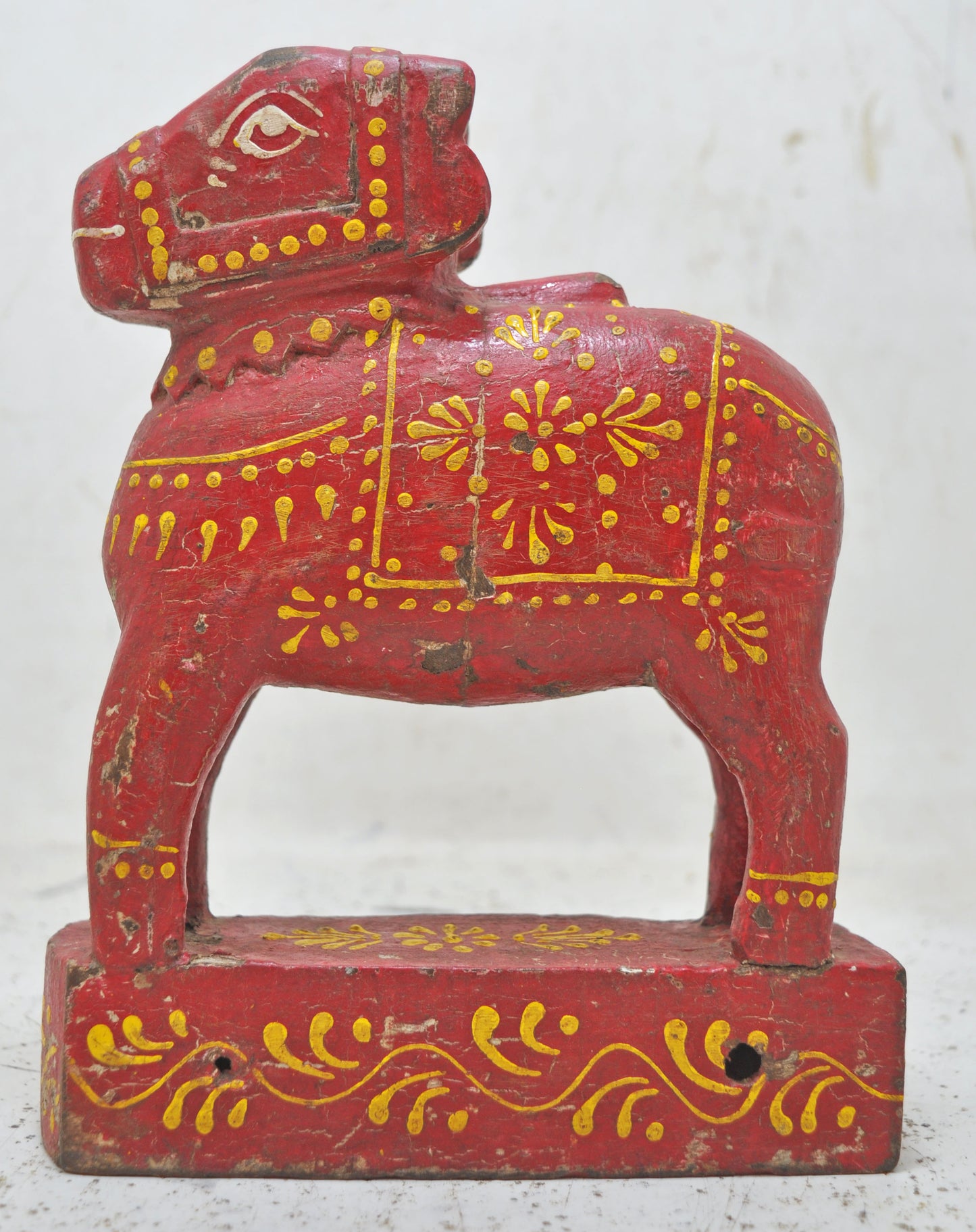 Antique Wooden Holy Cow Nandi Figurine Original Old Hand Carved Painted