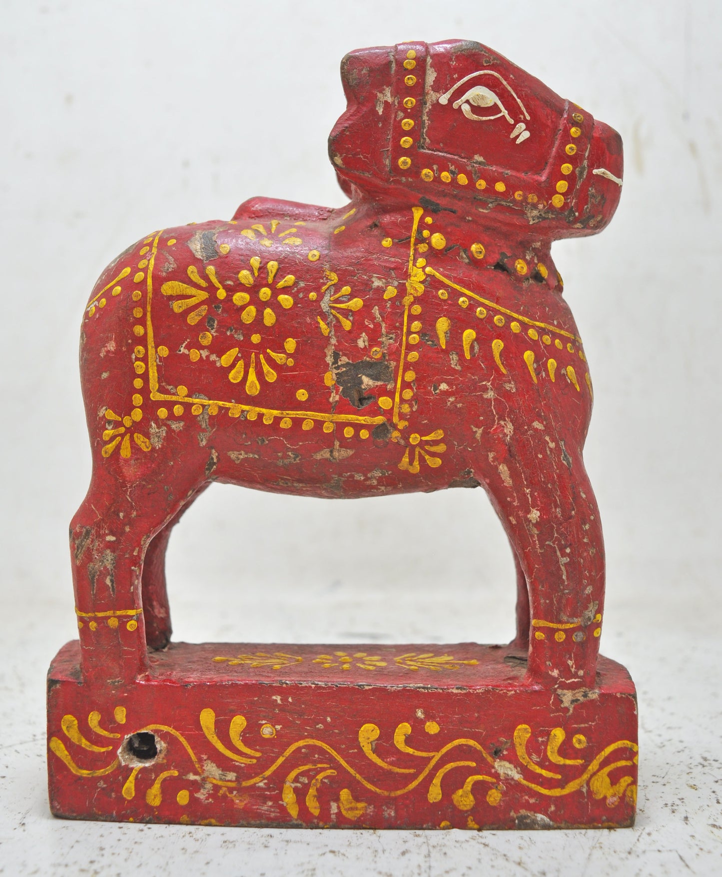 Antique Wooden Holy Cow Nandi Figurine Original Old Hand Carved Painted