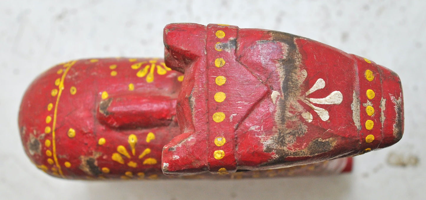 Antique Wooden Holy Cow Nandi Figurine Original Old Hand Carved Painted