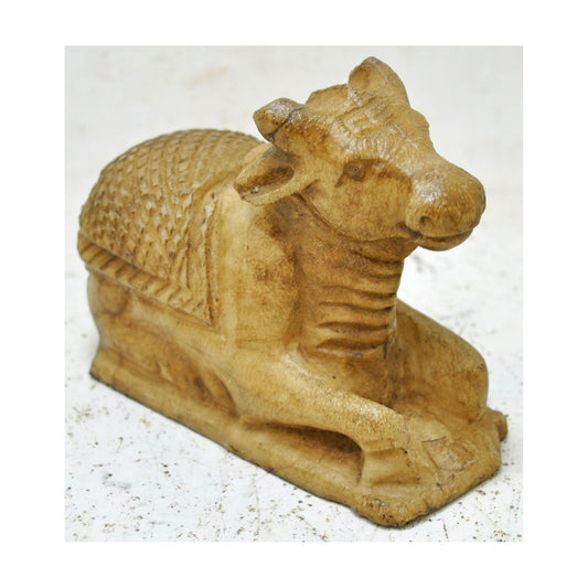 Antique White Marble Holy Cow Nandi Idol Figurine Original Old Fine Hand Carved