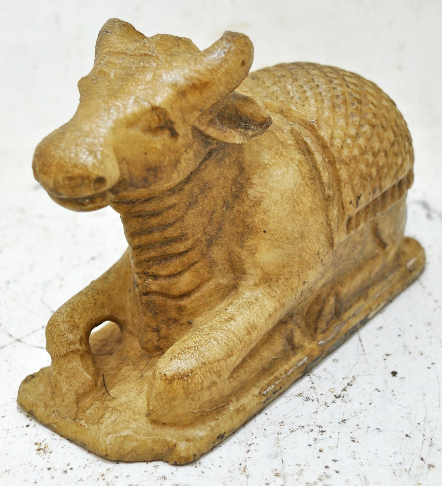 Antique White Marble Holy Cow Nandi Idol Figurine Original Old Fine Hand Carved