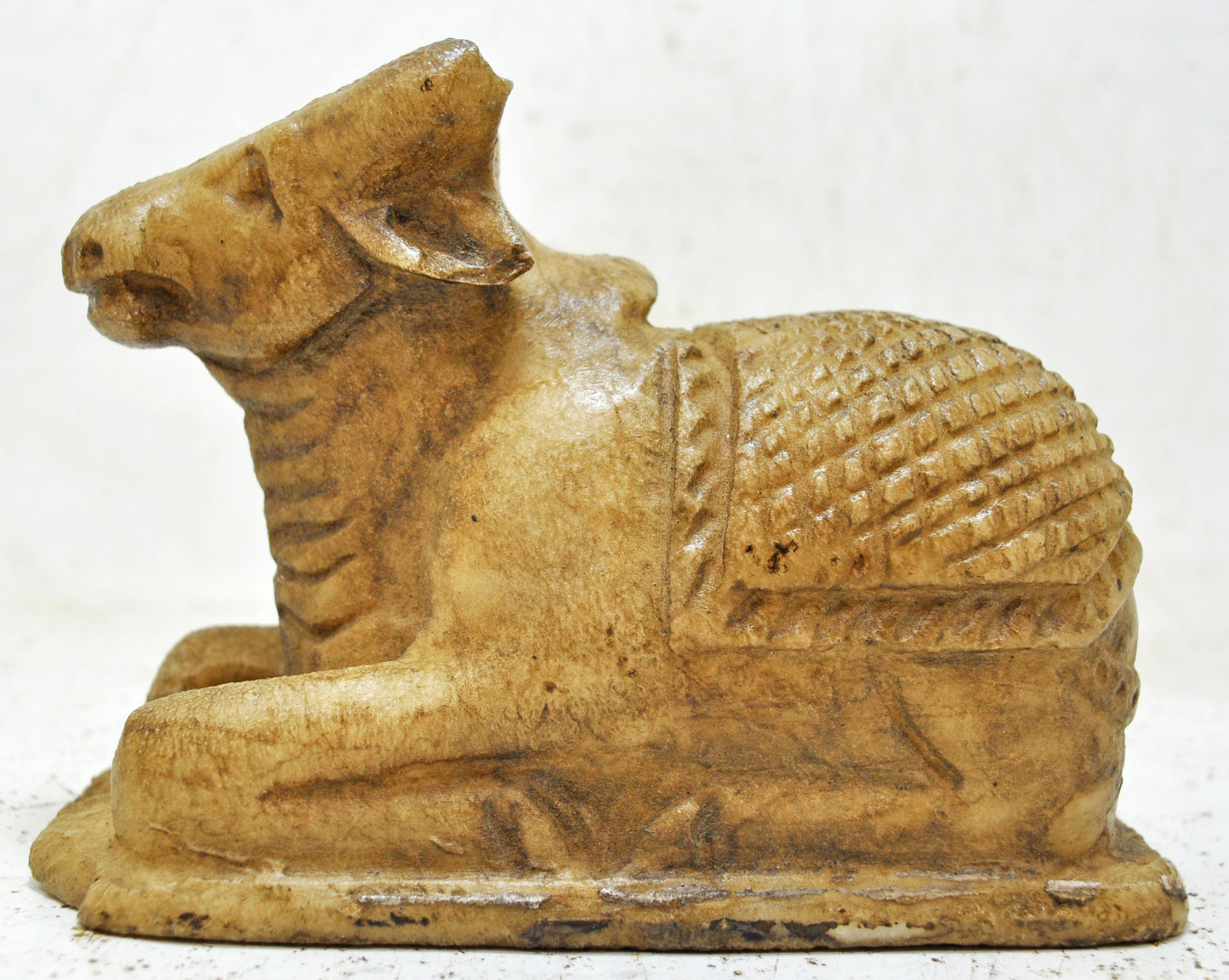 Antique White Marble Holy Cow Nandi Idol Figurine Original Old Fine Hand Carved