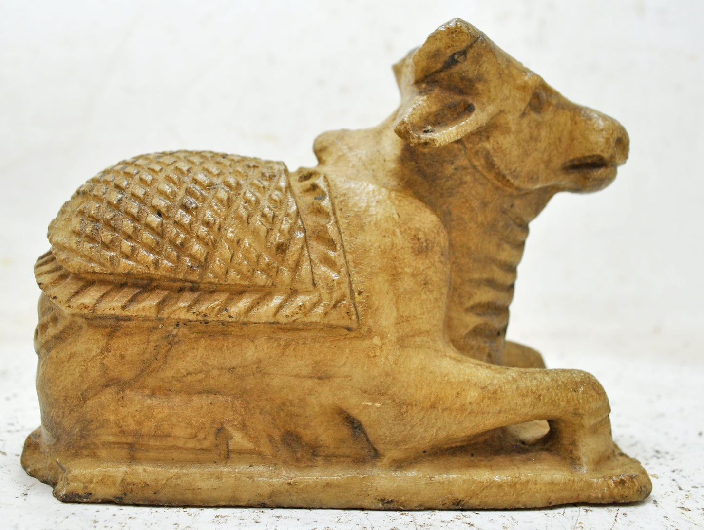 Antique White Marble Holy Cow Nandi Idol Figurine Original Old Fine Hand Carved