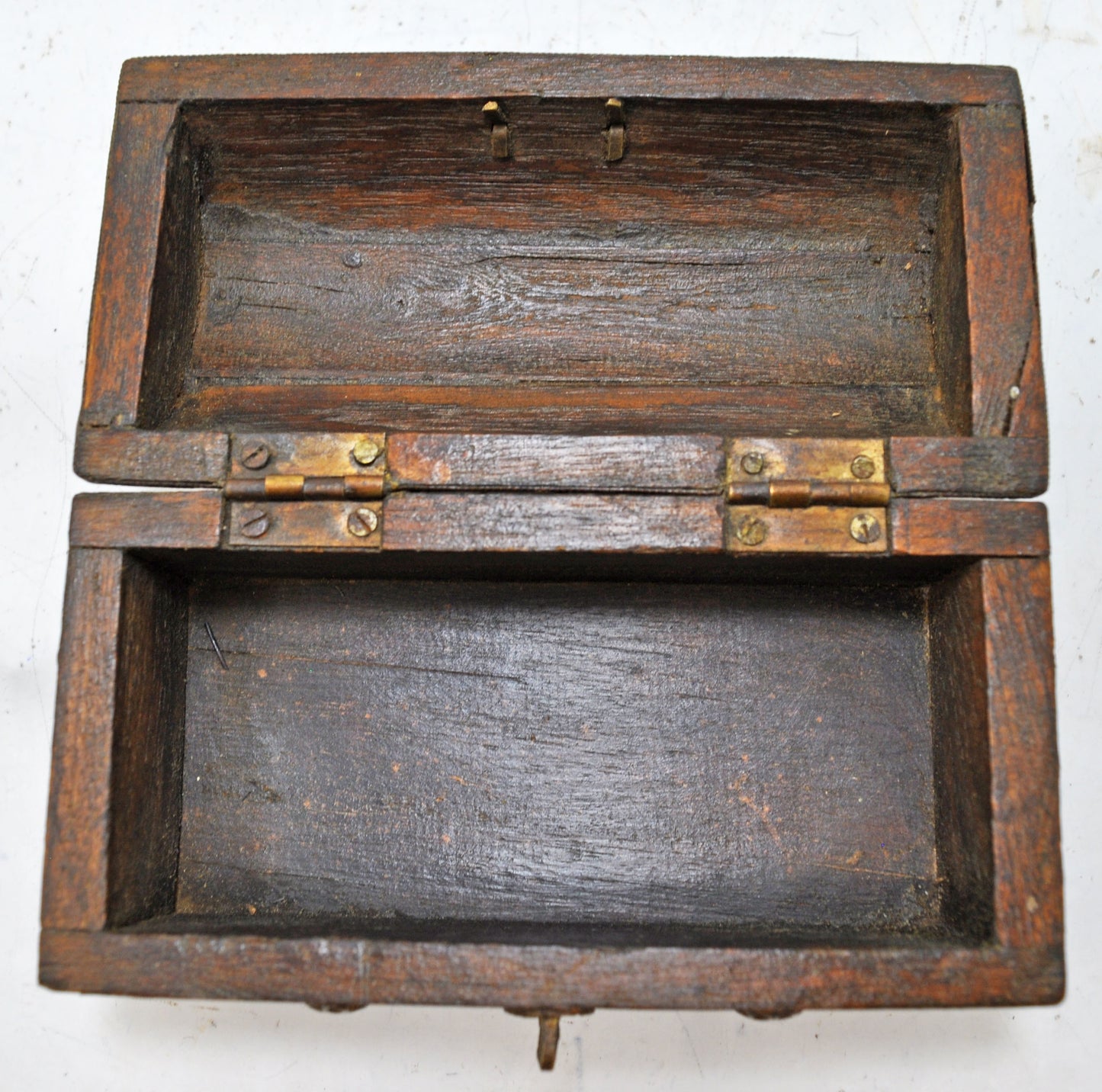 Vintage Wooden Half Round Jewellery Storage Box Original Old Hand Crafted Brass Fitted