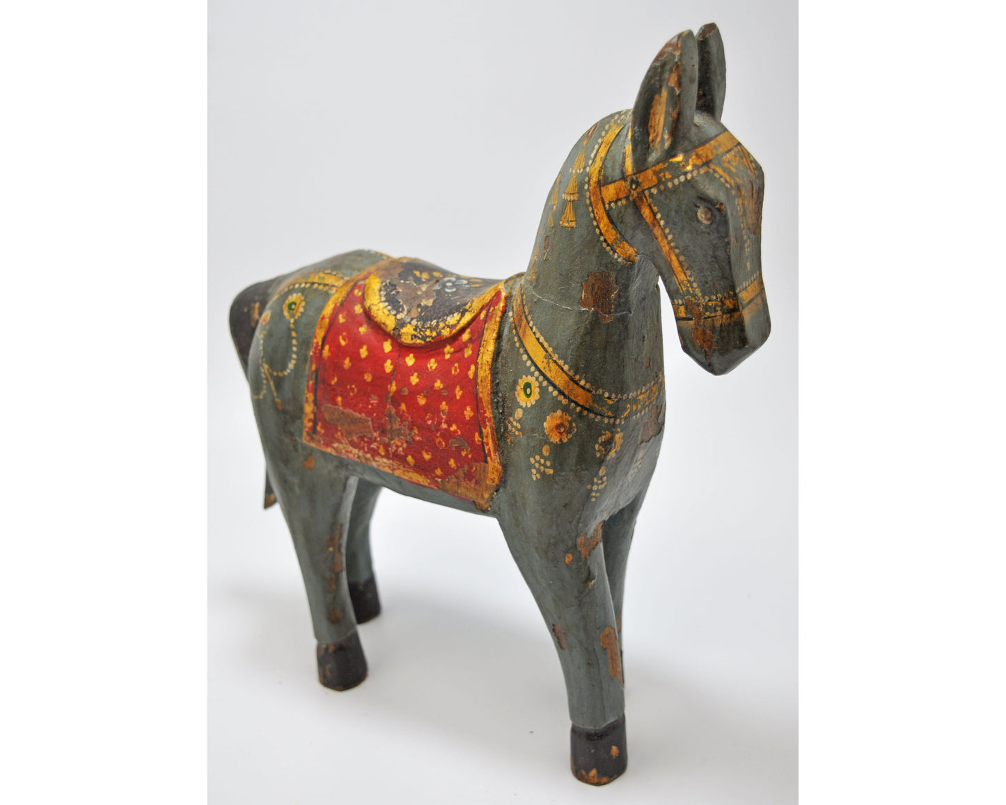 Hand Carved Wooden Standing Horse Figurine Fine Rustic Hand Painted