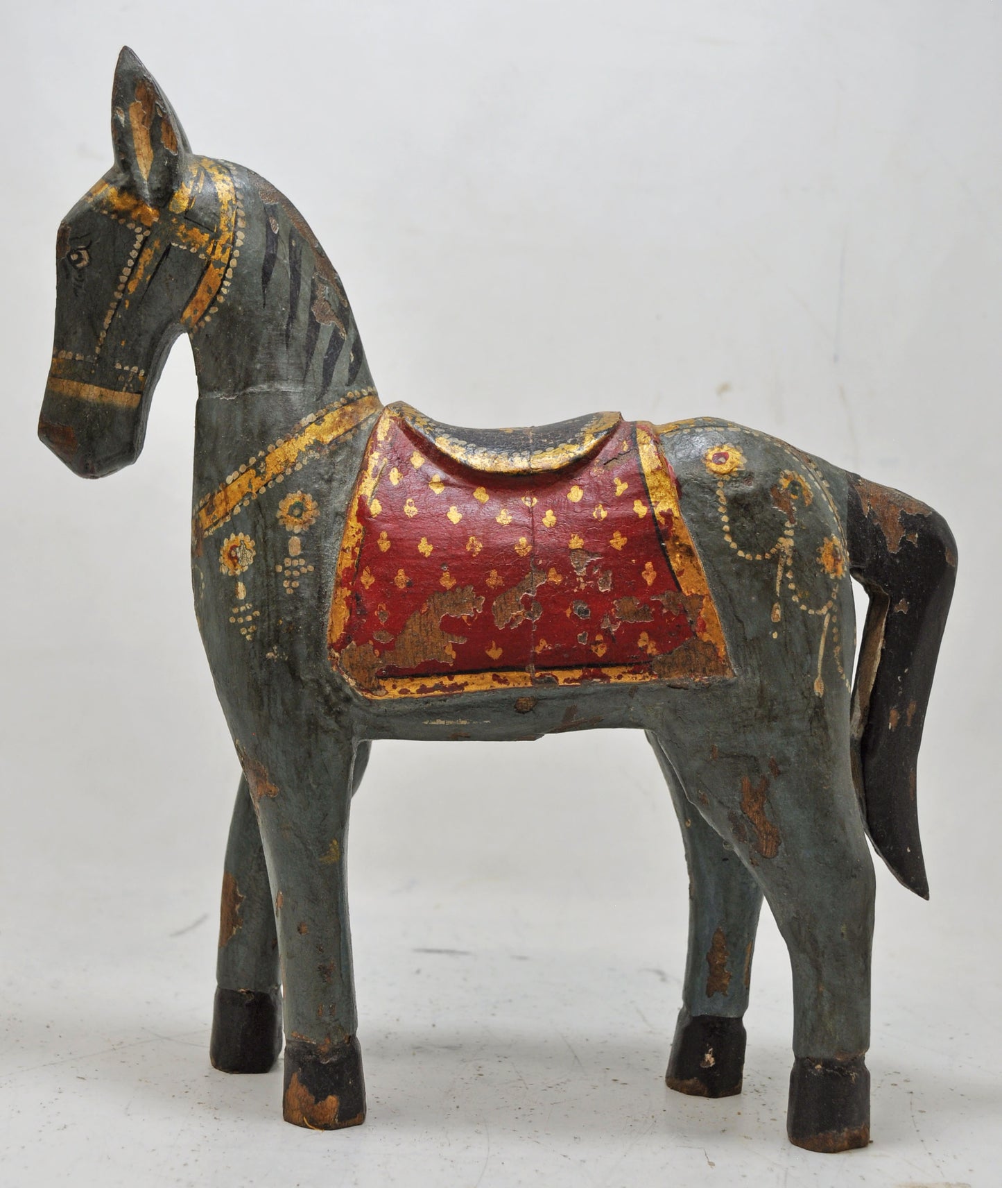 Hand Carved Wooden Standing Horse Figurine Fine Rustic Hand Painted