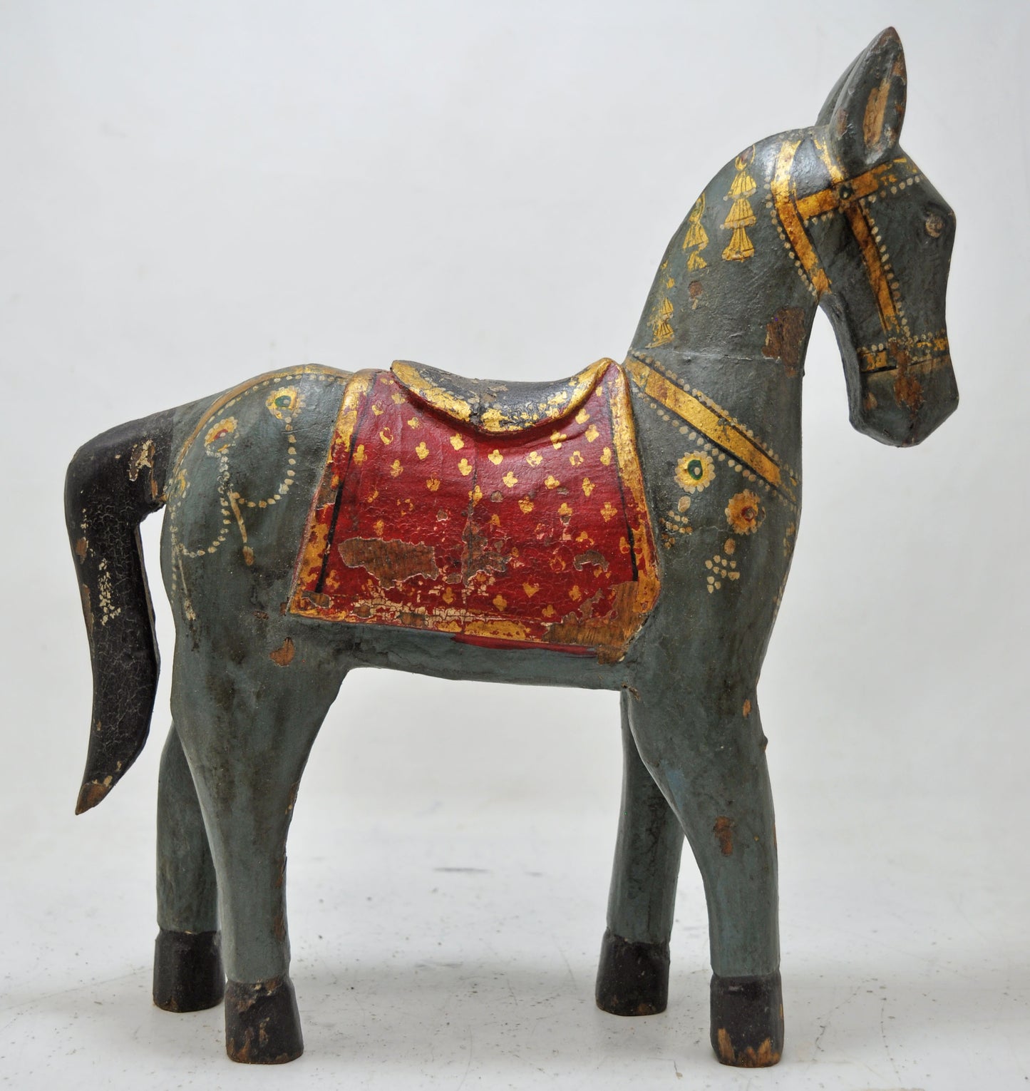 Hand Carved Wooden Standing Horse Figurine Fine Rustic Hand Painted