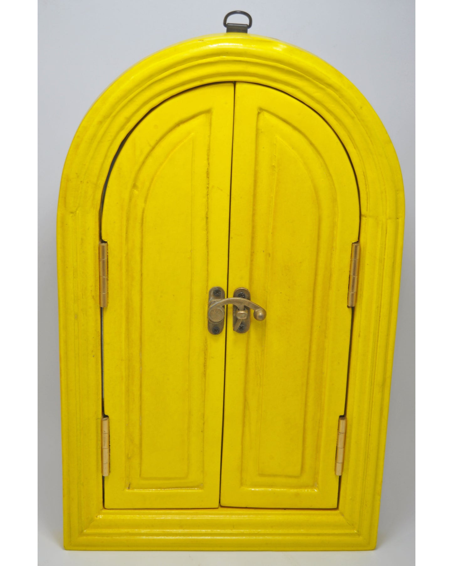 Hand Carved Wooden Arch Shape Wall Décor Window Mirror Frame Glossy Yellow