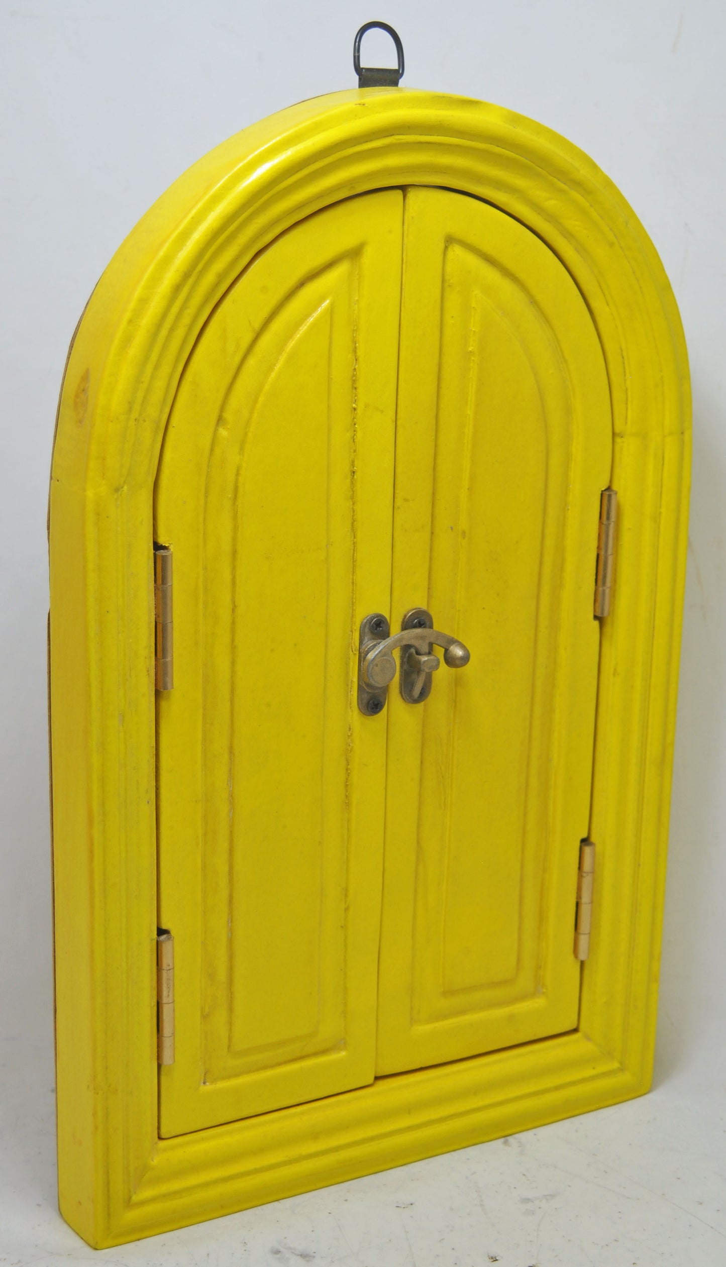 Hand Carved Wooden Arch Shape Wall Décor Window Mirror Frame Glossy Yellow