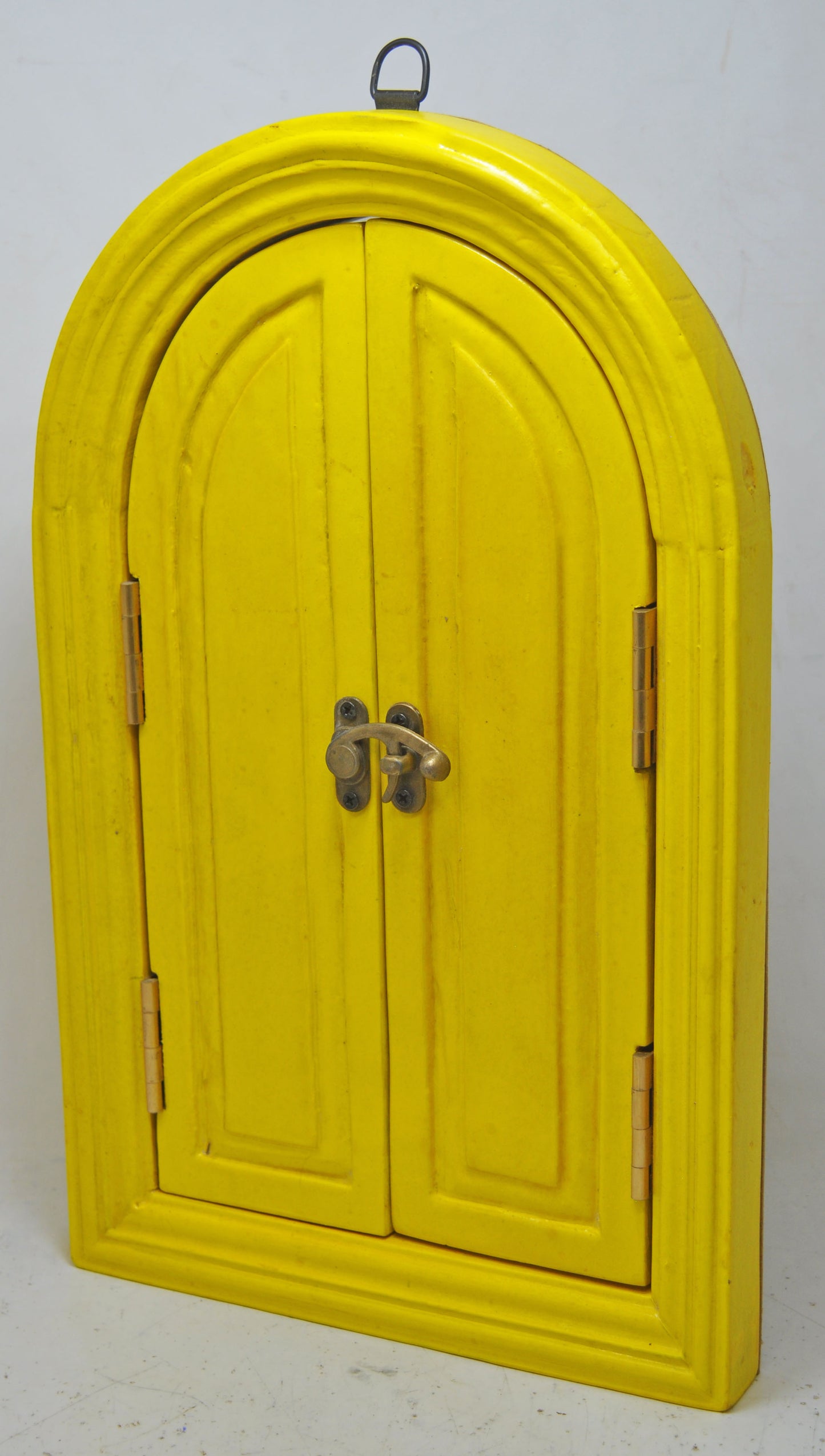 Hand Carved Wooden Arch Shape Wall Décor Window Mirror Frame Glossy Yellow