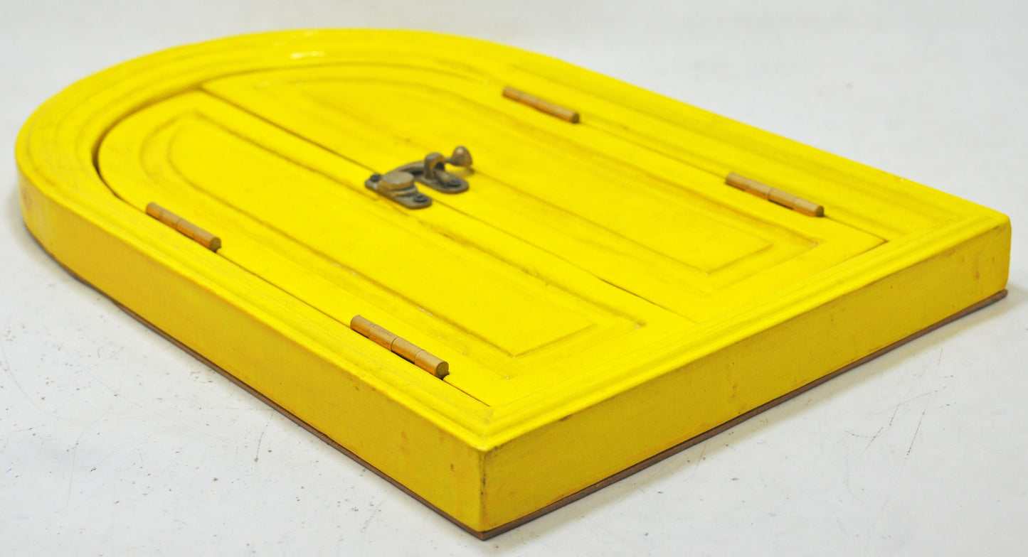 Hand Carved Wooden Arch Shape Wall Décor Window Mirror Frame Glossy Yellow