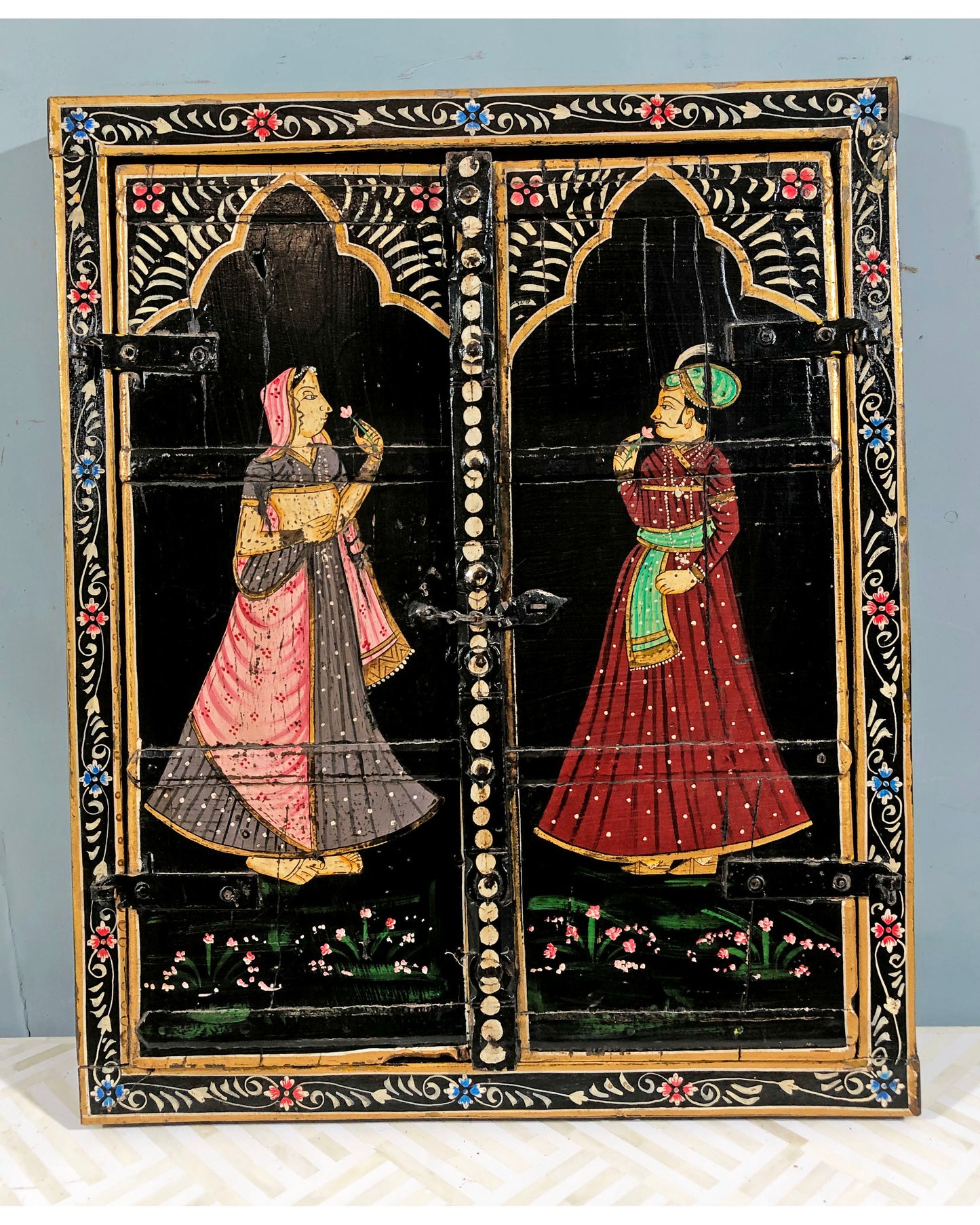 Antique Wooden Large Wall Décor Window Panel Original Old Fine New Hand Painted