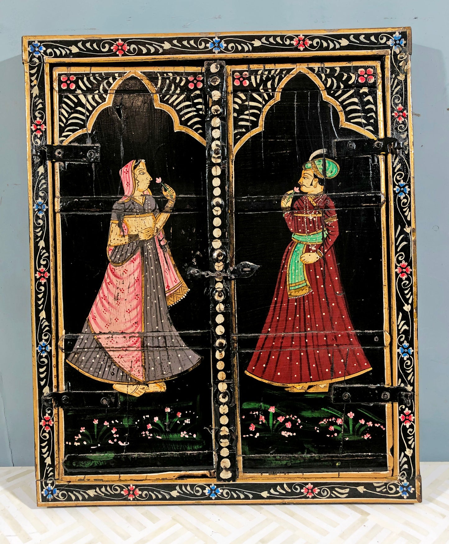 Antique Wooden Large Wall Décor Window Panel Original Old Fine New Hand Painted